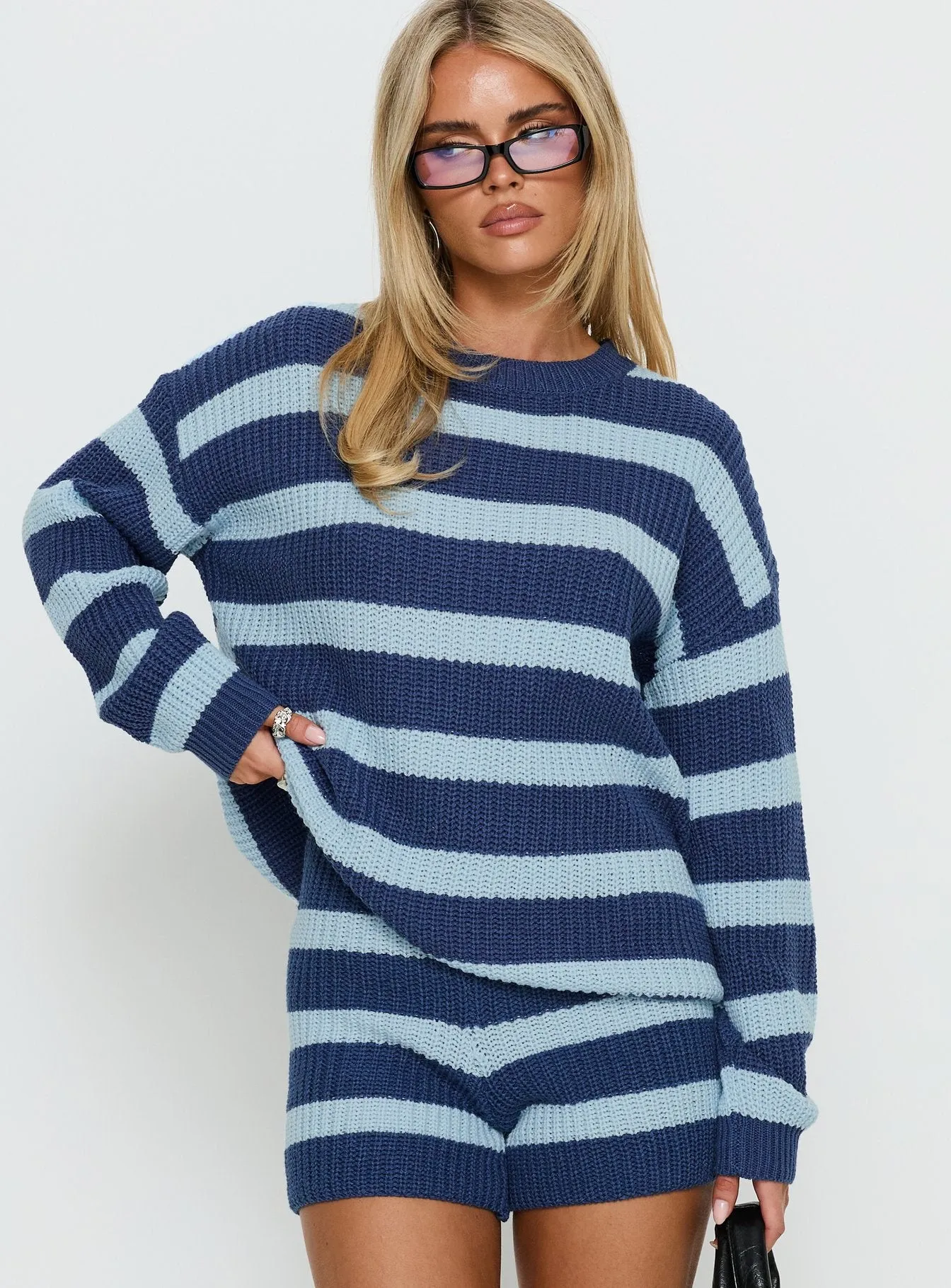 Kealin Crew Neck Knit Sweater Blue Stripe sold by Princess Polly product image thumbnail 2