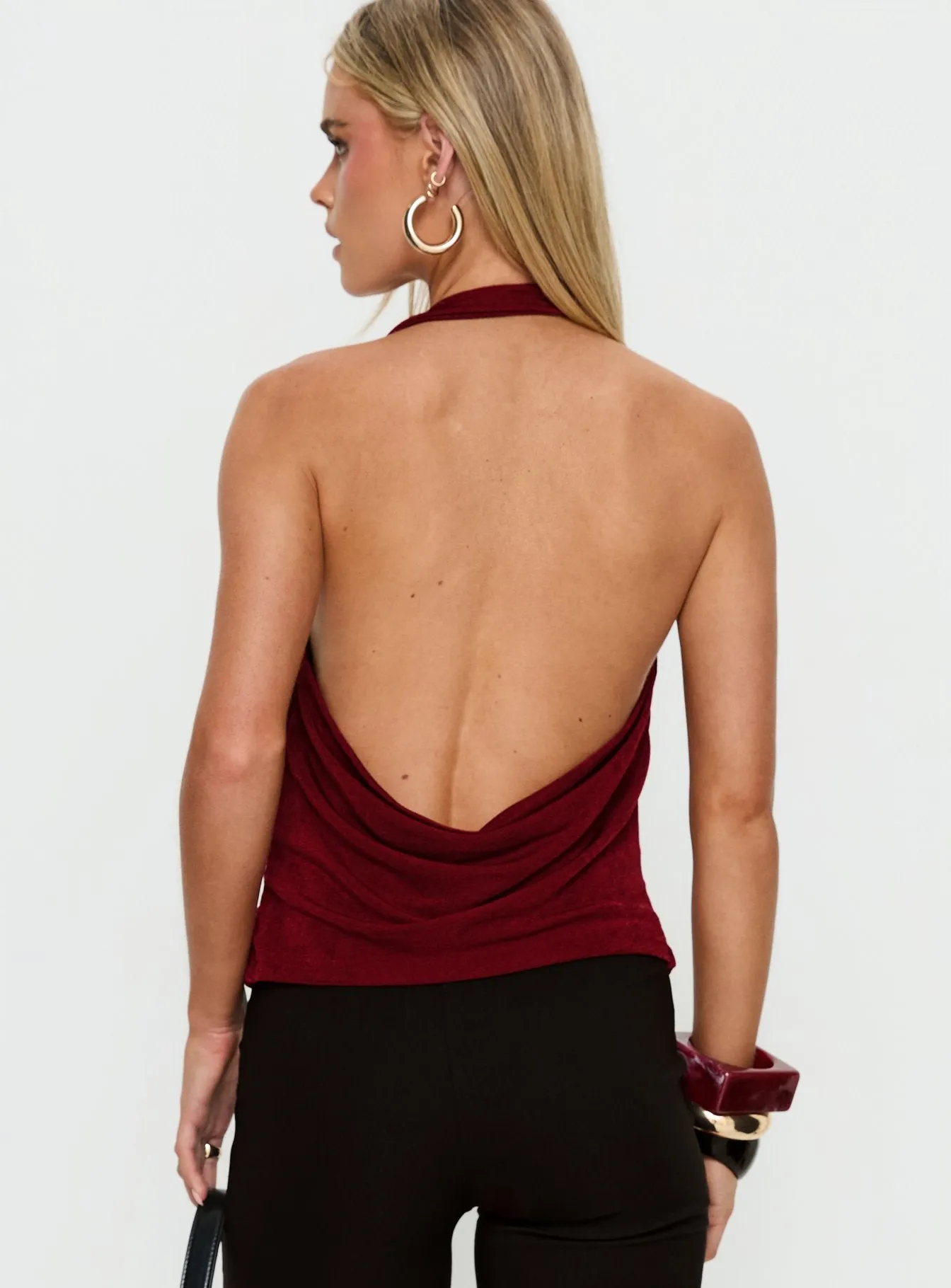 Marvelle Plunge Neck Hardware Detail Top Burgundy sold by Princess Polly product image thumbnail 4