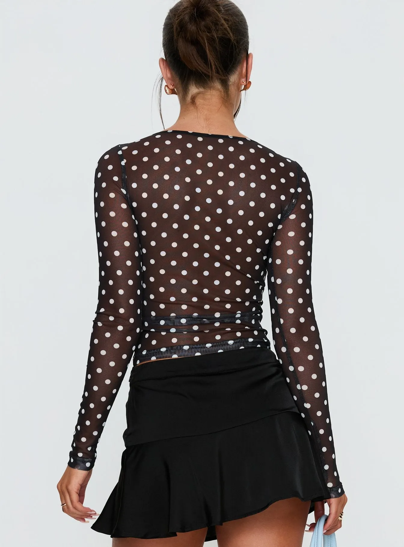Rosenda Mesh Long Sleeve Top Black / White Polka sold by Princess Polly product image thumbnail 5