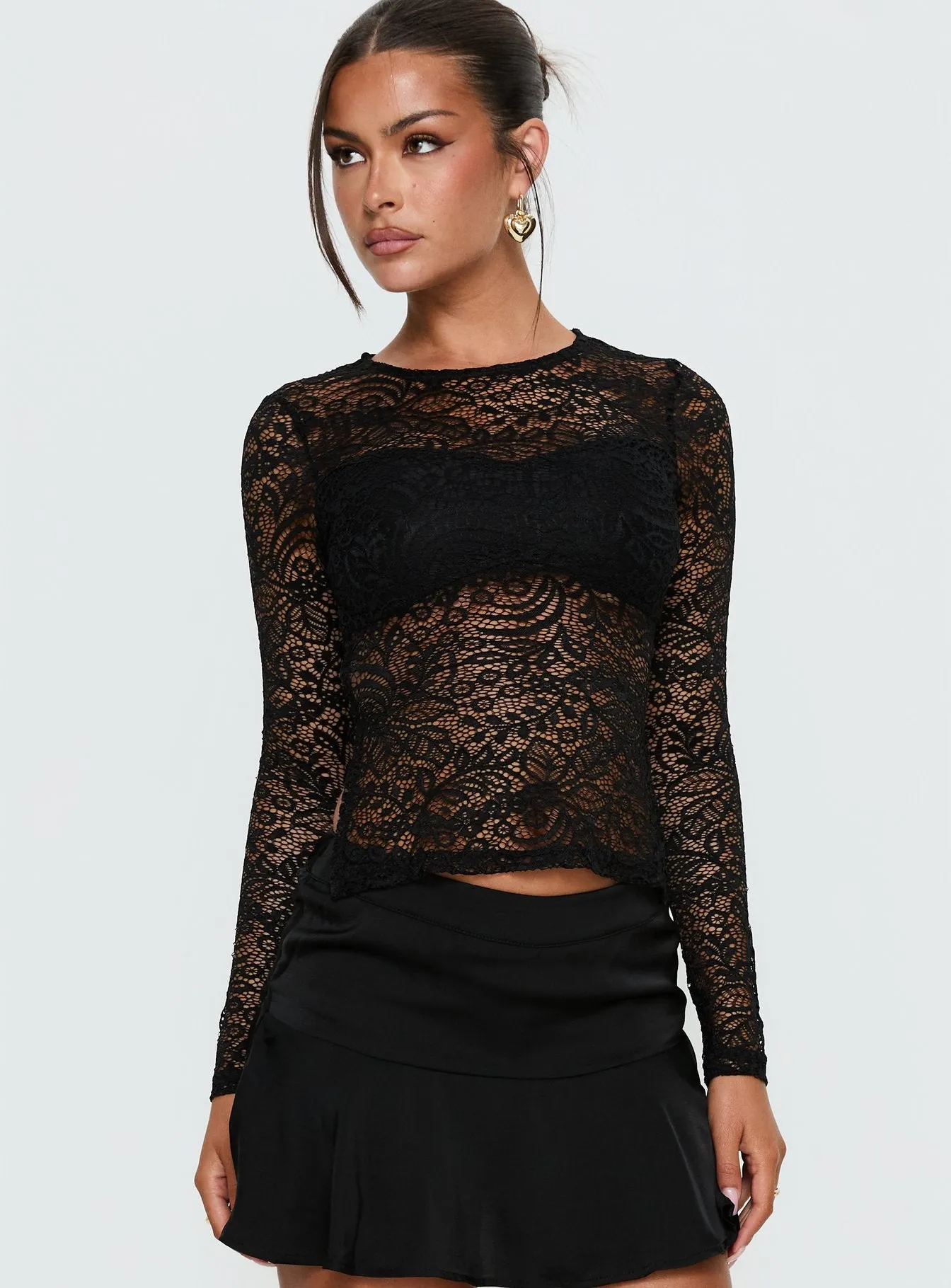 Uzo Long Sleeve Top Black Lace sold by Princess Polly