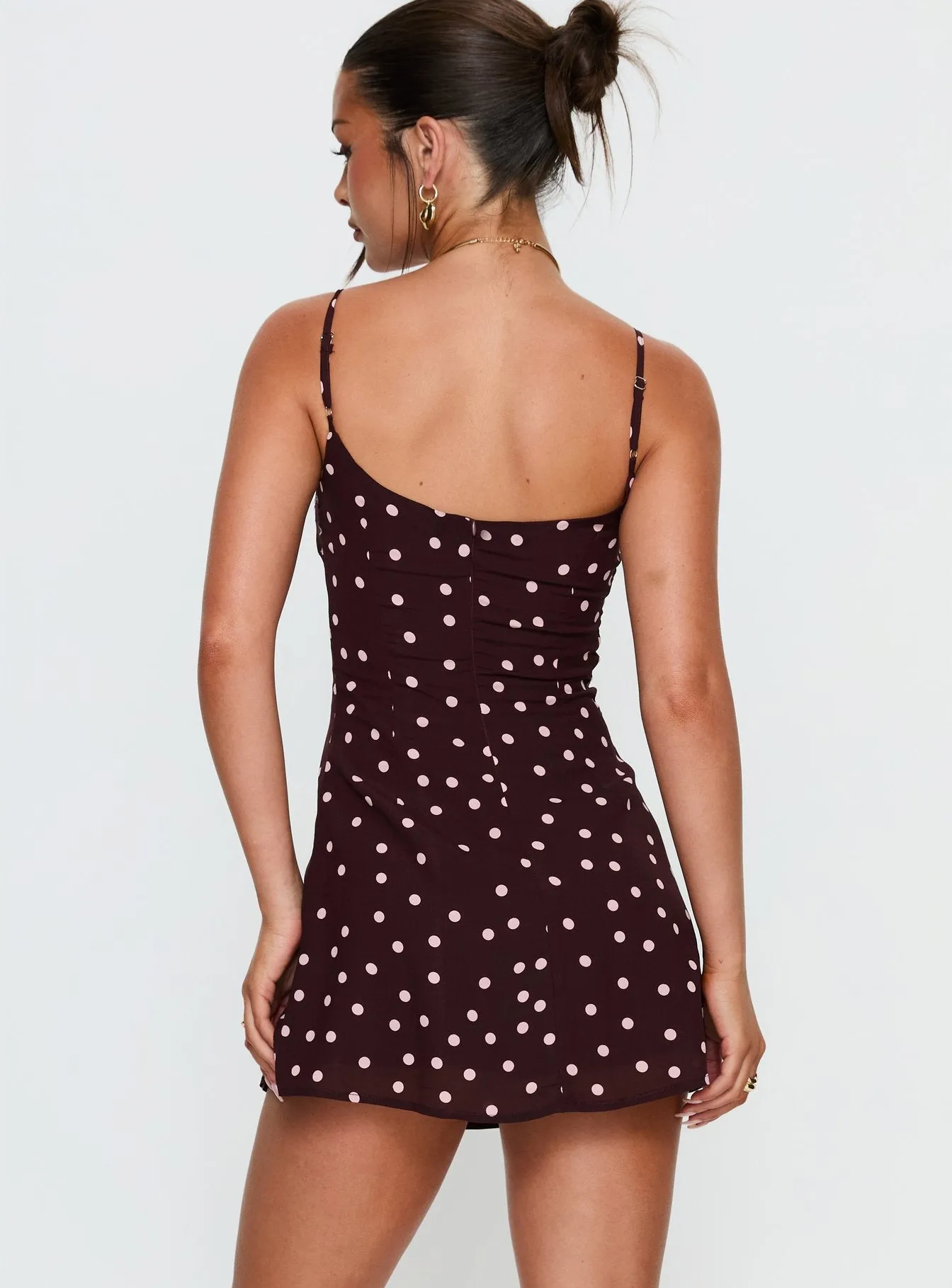 Powell Mini Dress Burgundy / Pink Polka Dot sold by Princess Polly product image thumbnail 5