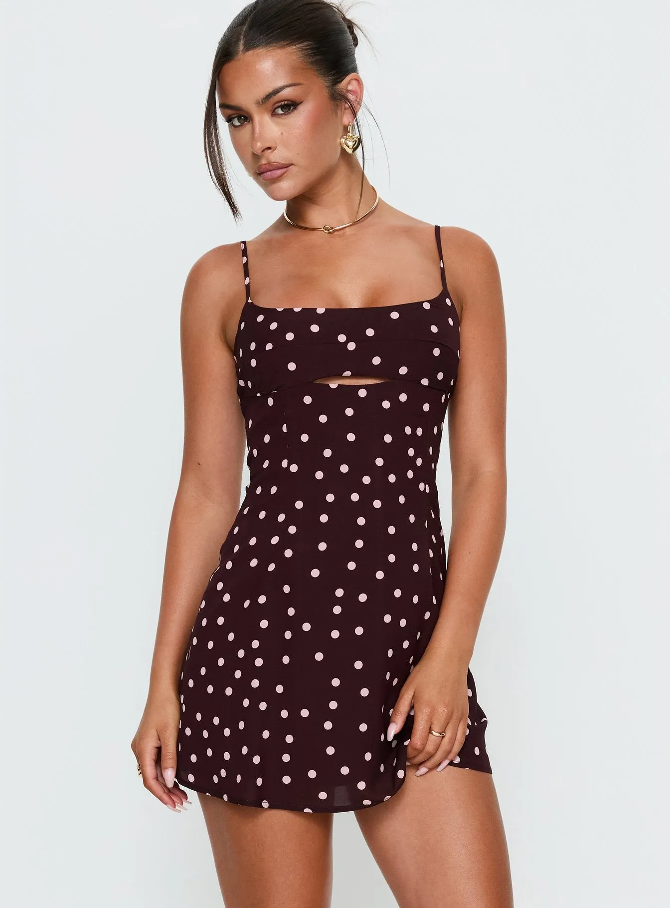 Powell Mini Dress Burgundy / Pink Polka Dot sold by Princess Polly product image thumbnail 2
