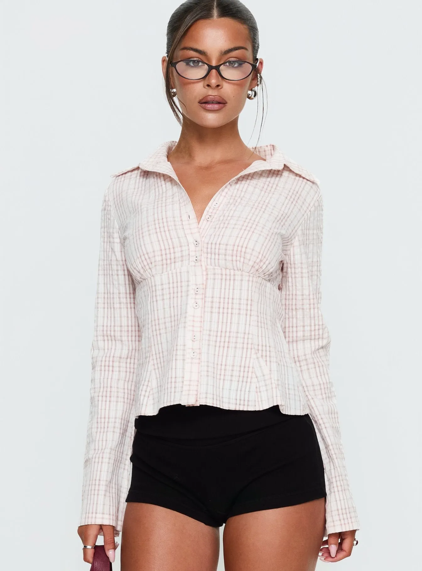 Cottesloe Long Sleeve Blouse Top Pink Check sold by Princess Polly product image thumbnail 2