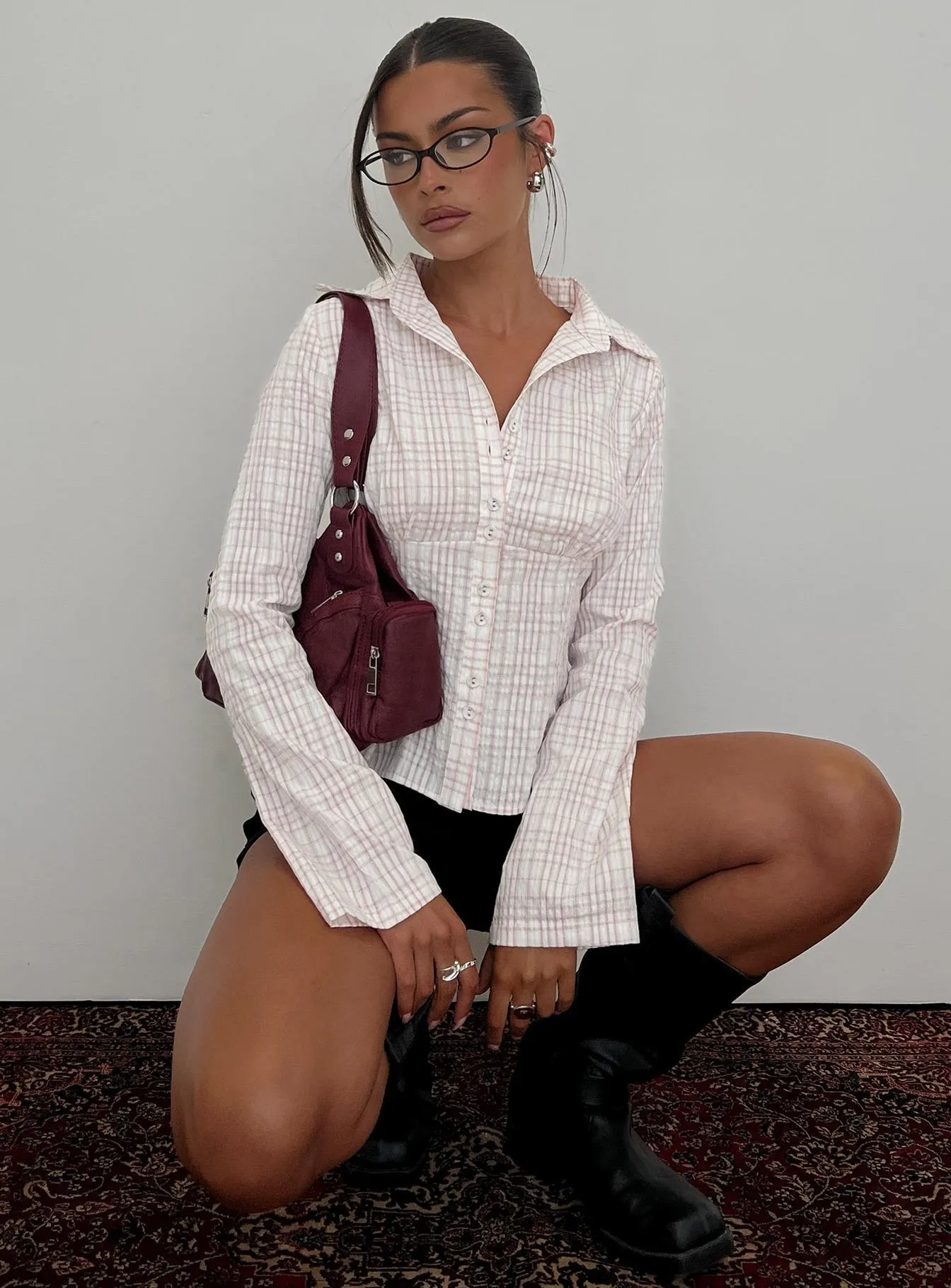 Cottesloe Long Sleeve Blouse Top Pink Check sold by Princess Polly