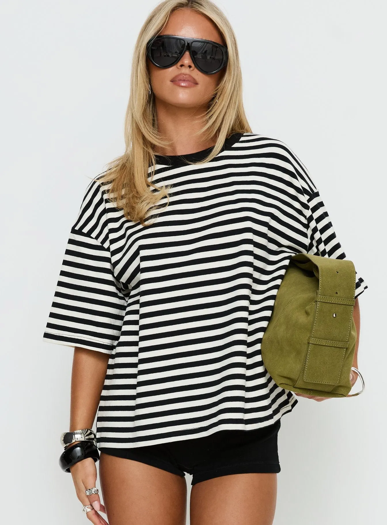 Settle Down Short Sleeve Top Black / White Stripe sold by Princess Polly product image thumbnail 2