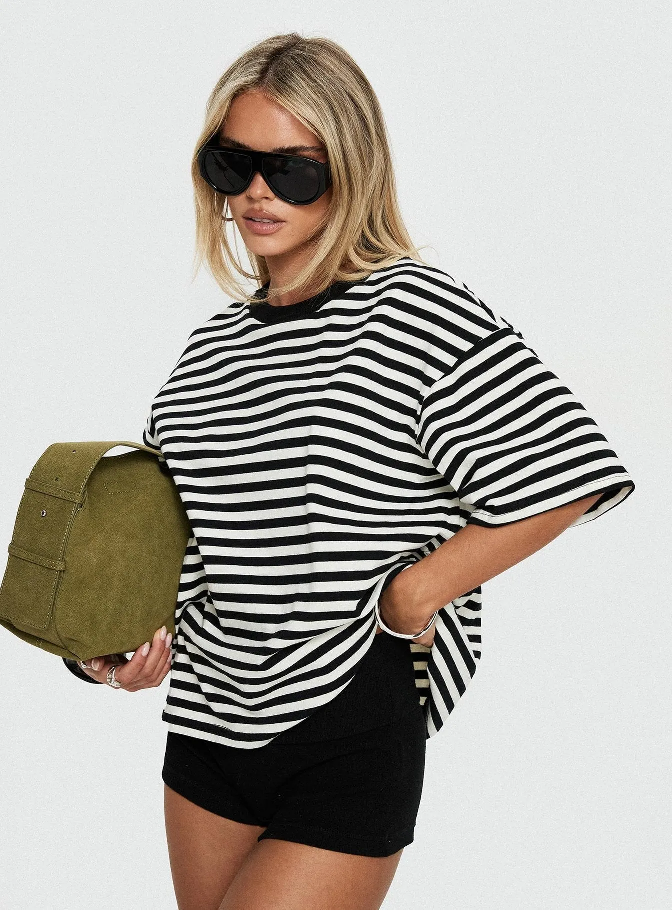 Settle Down Short Sleeve Top Black / White Stripe sold by Princess Polly