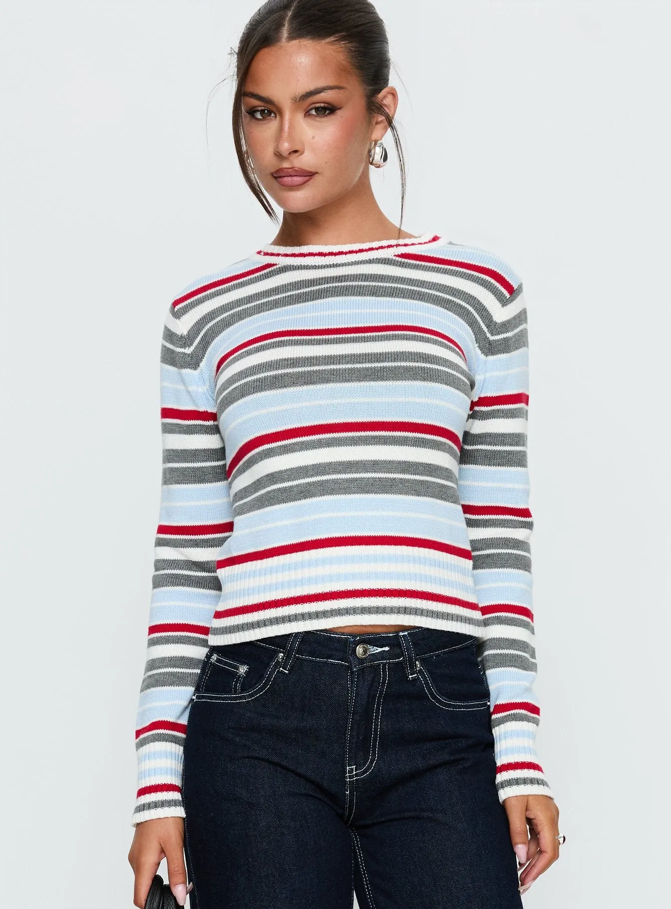 Briette Long Sleeve Top Blue / Red Stripe sold by Princess Polly