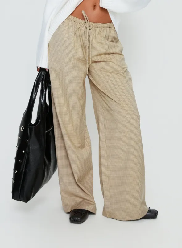 Ketrina Tie Waist Pants Beige Plaid sold by Princess Polly