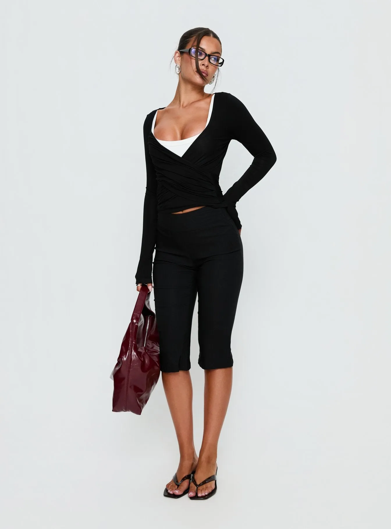 Sylka Long Sleeve Jersey Wrap Top Black sold by Princess Polly product image thumbnail 3
