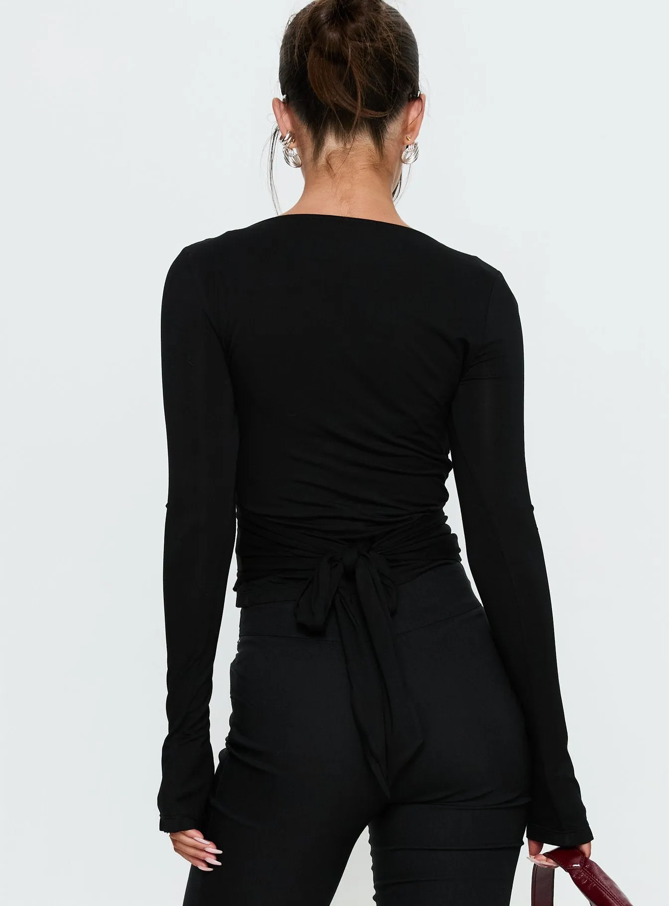 Sylka Long Sleeve Jersey Wrap Top Black sold by Princess Polly product image thumbnail 5