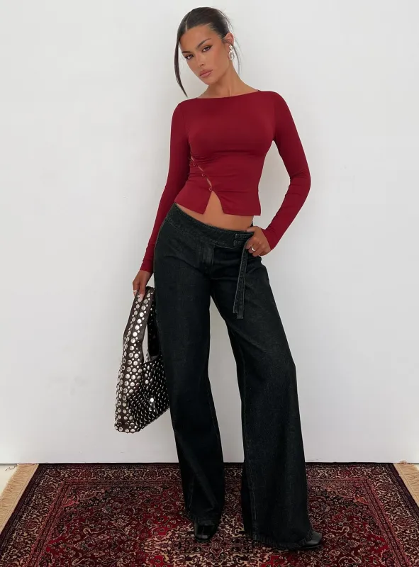 Boxie Mid Rise Wide Leg Jeans Washed Black sold by Princess Polly