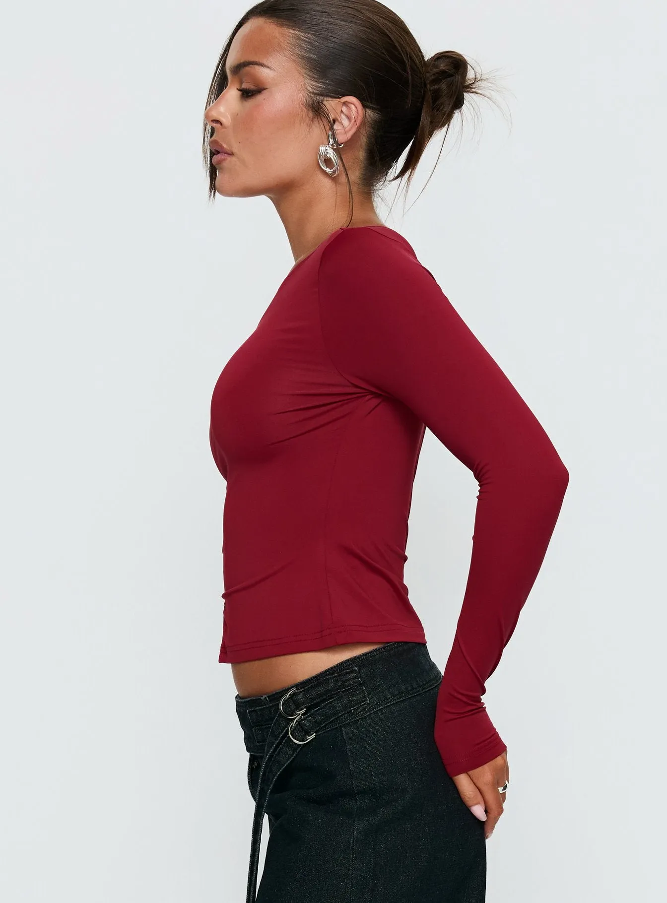 Crowded Room Button Up Long Sleeve Top Wine sold by Princess Polly product image thumbnail 4