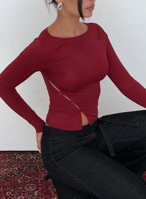 Crowded Room Button Up Long Sleeve Top Wine sold by Princess Polly