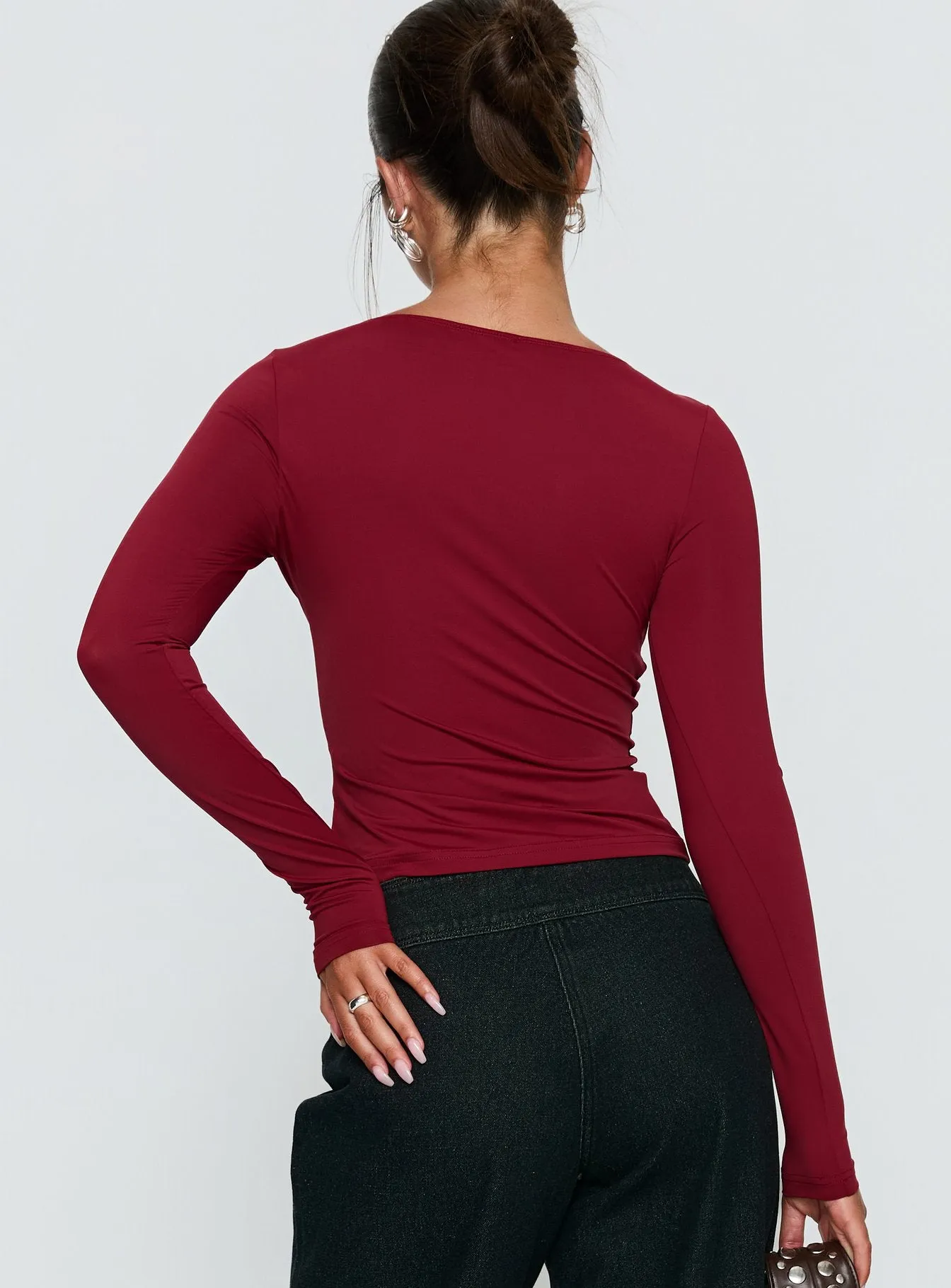 Crowded Room Button Up Long Sleeve Top Wine sold by Princess Polly product image thumbnail 5