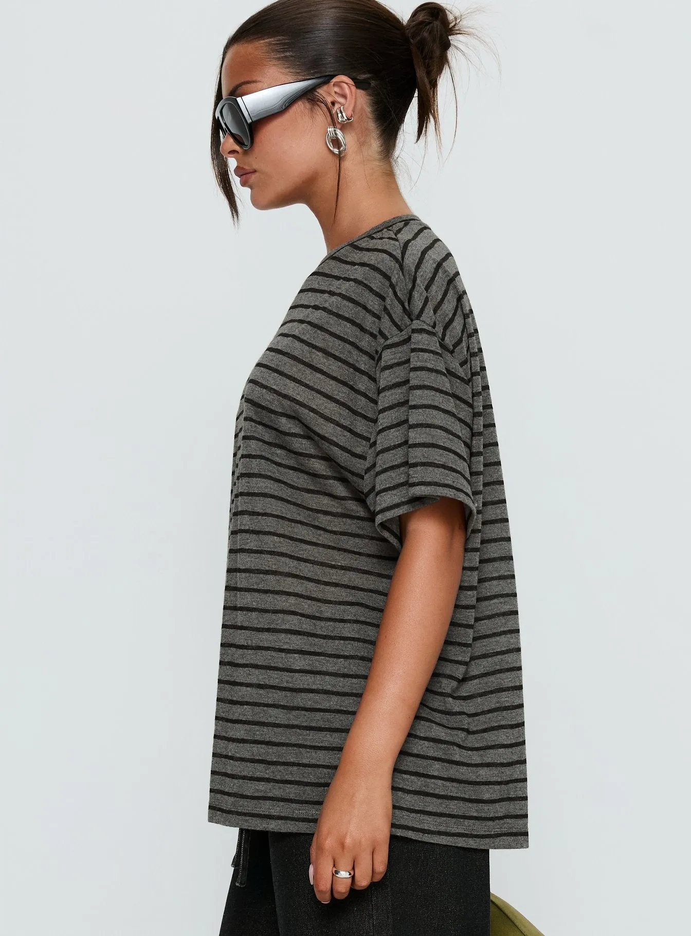 Zaydee Oversized Tee Grey / Black Stripe sold by Princess Polly product image thumbnail 3