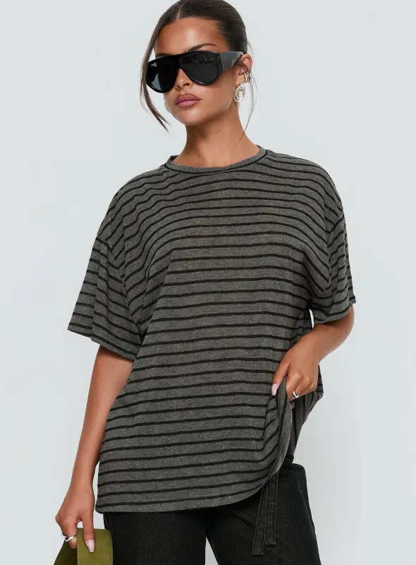 Zaydee Oversized Tee Grey / Black Stripe sold by Princess Polly