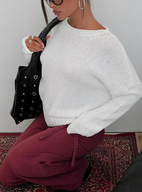 Reannon Wide Neck Knit Sweater White sold by Princess Polly