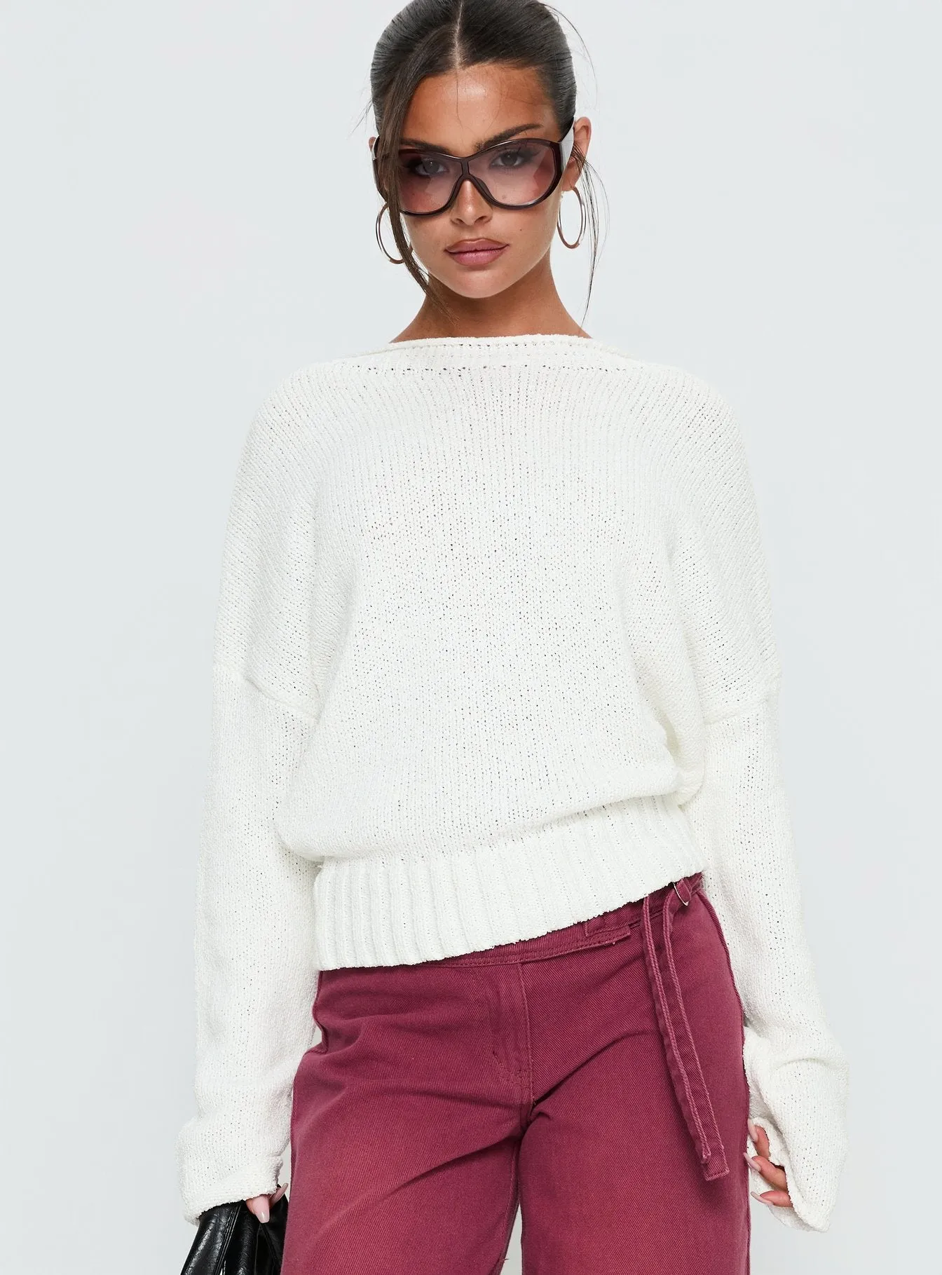 Reannon Wide Neck Knit Sweater White sold by Princess Polly product image thumbnail 2
