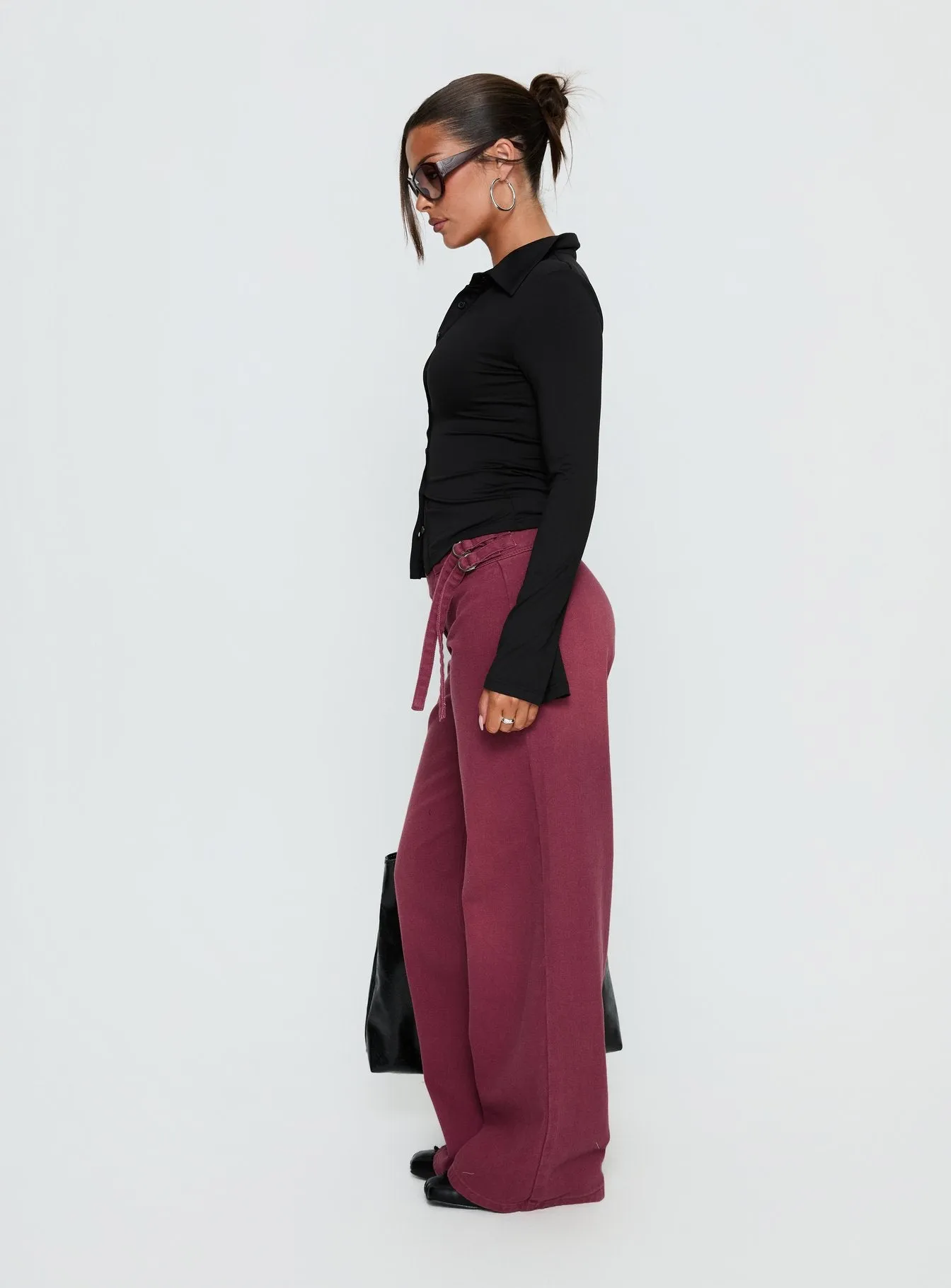 Boxie Mid Rise Wide Leg Jeans Washed Burgundy sold by Princess Polly product image thumbnail 4