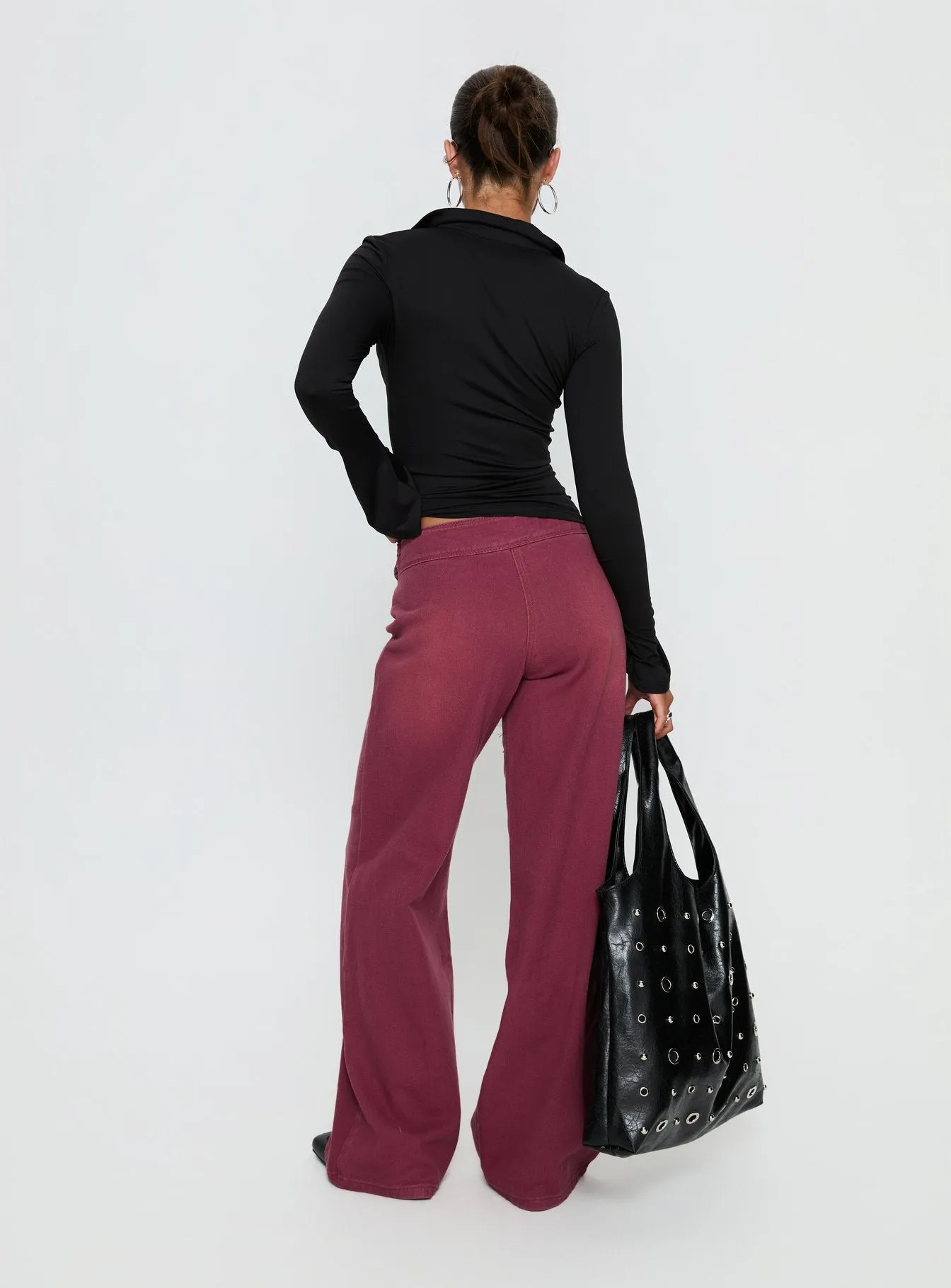 Boxie Mid Rise Wide Leg Jeans Washed Burgundy sold by Princess Polly product image thumbnail 5