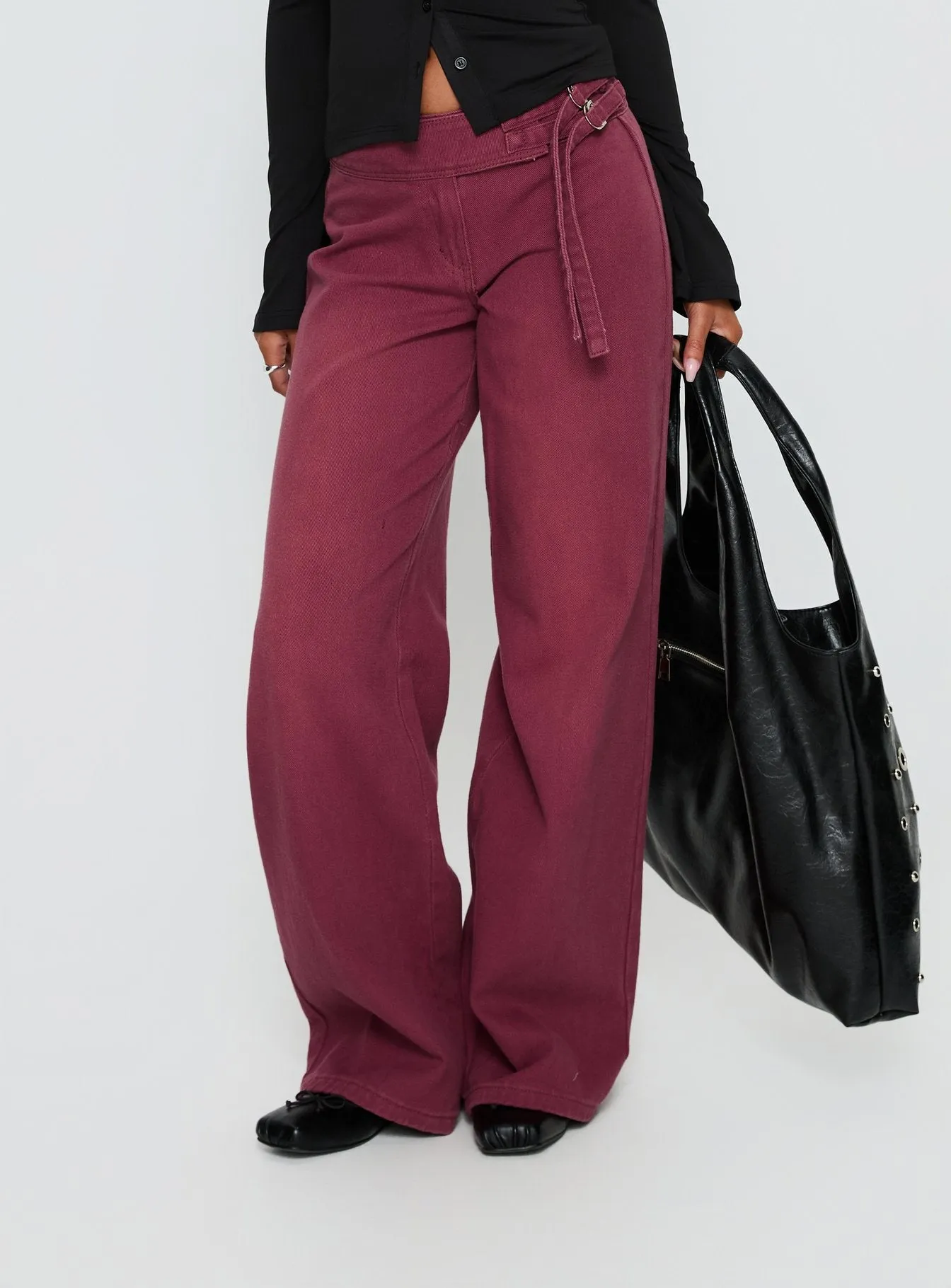 Boxie Mid Rise Wide Leg Jeans Washed Burgundy sold by Princess Polly product image thumbnail 2