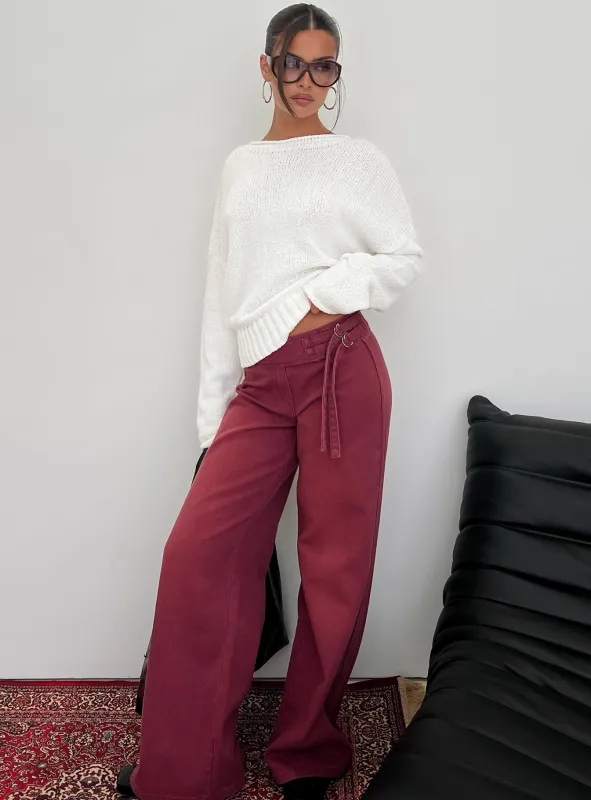 Boxie Mid Rise Wide Leg Jeans Washed Burgundy sold by Princess Polly