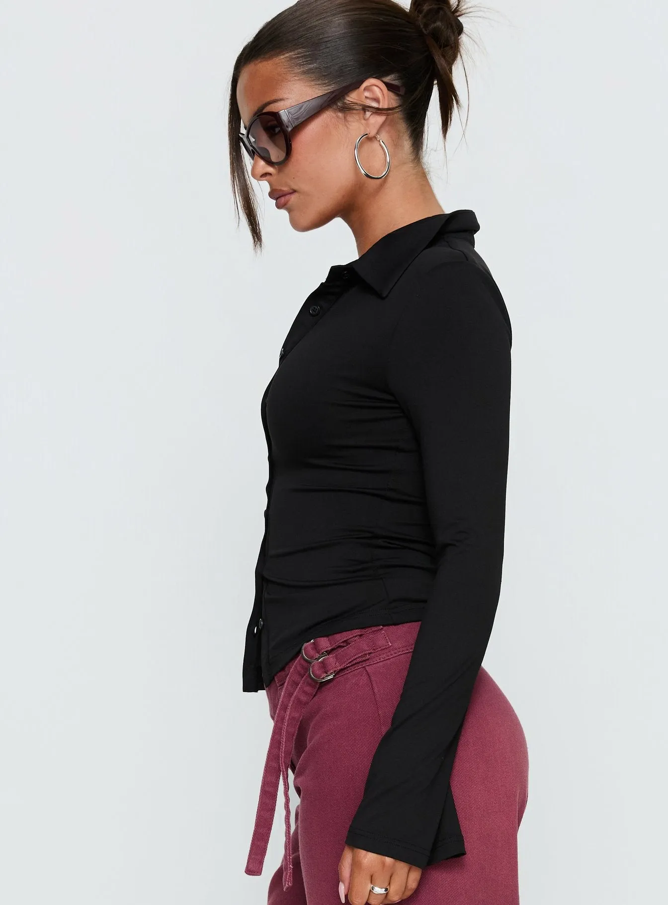 Solina Long Sleeve Collared Top Black sold by Princess Polly product image thumbnail 3