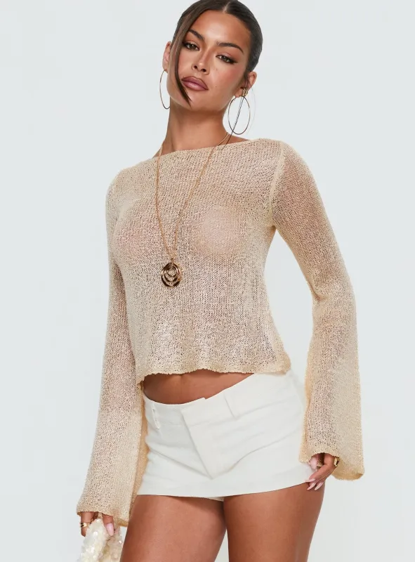 Evanne Long Sleeve Knit Top Champagne sold by Princess Polly