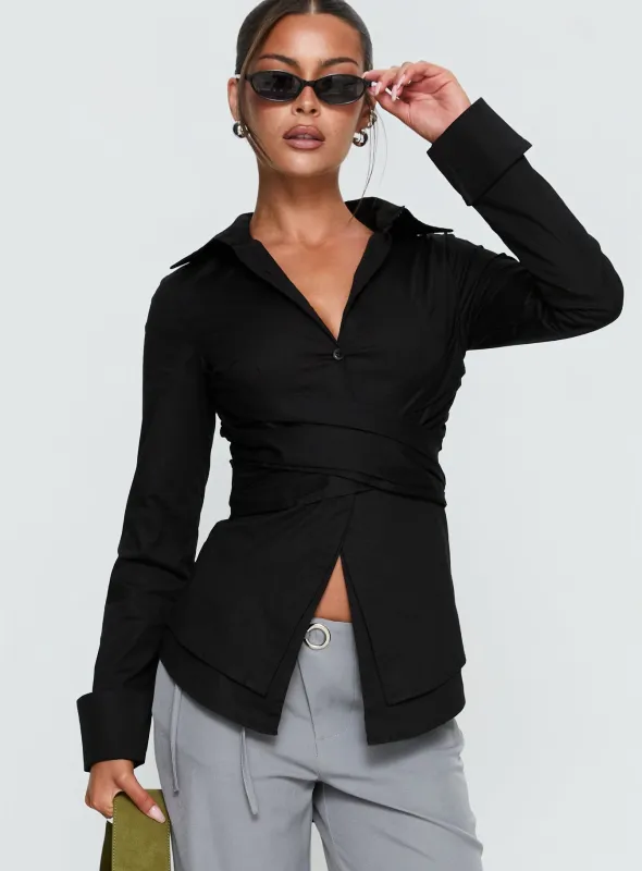 Shapeshifter Twist Long Sleeve Shirt Black sold by Princess Polly