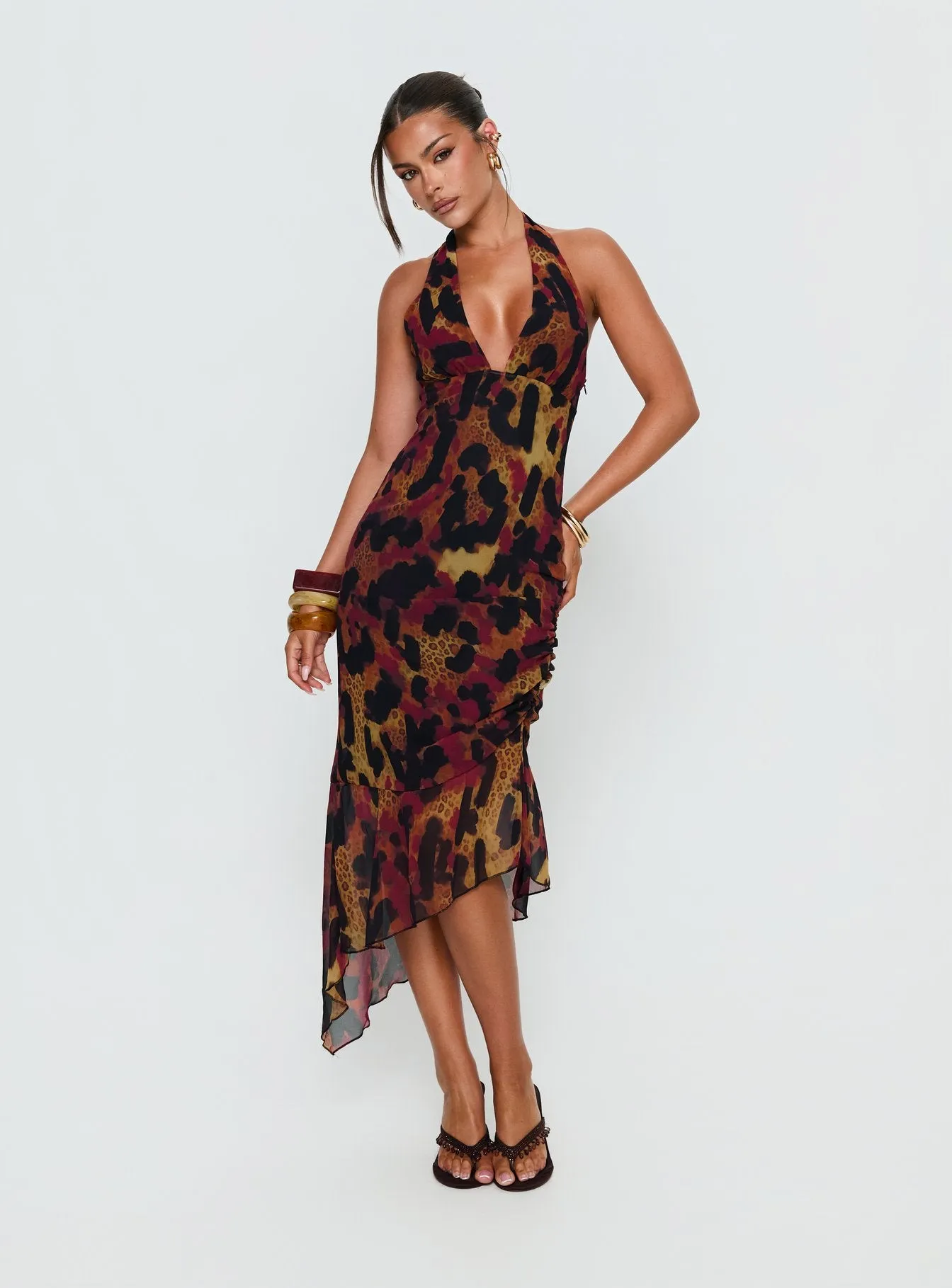Katriona Halter Asymmetrical Maxi Dress Leopard Multi sold by Princess Polly product image thumbnail 3