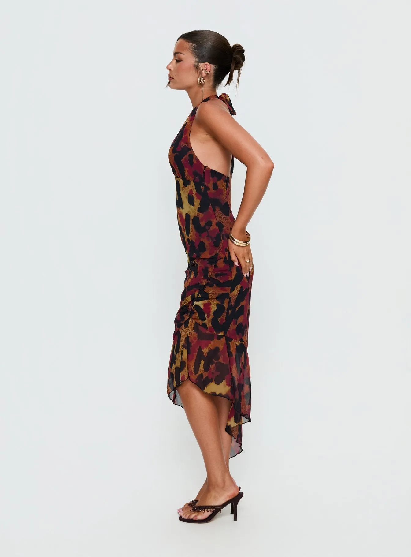 Katriona Halter Asymmetrical Maxi Dress Leopard Multi sold by Princess Polly product image thumbnail 4