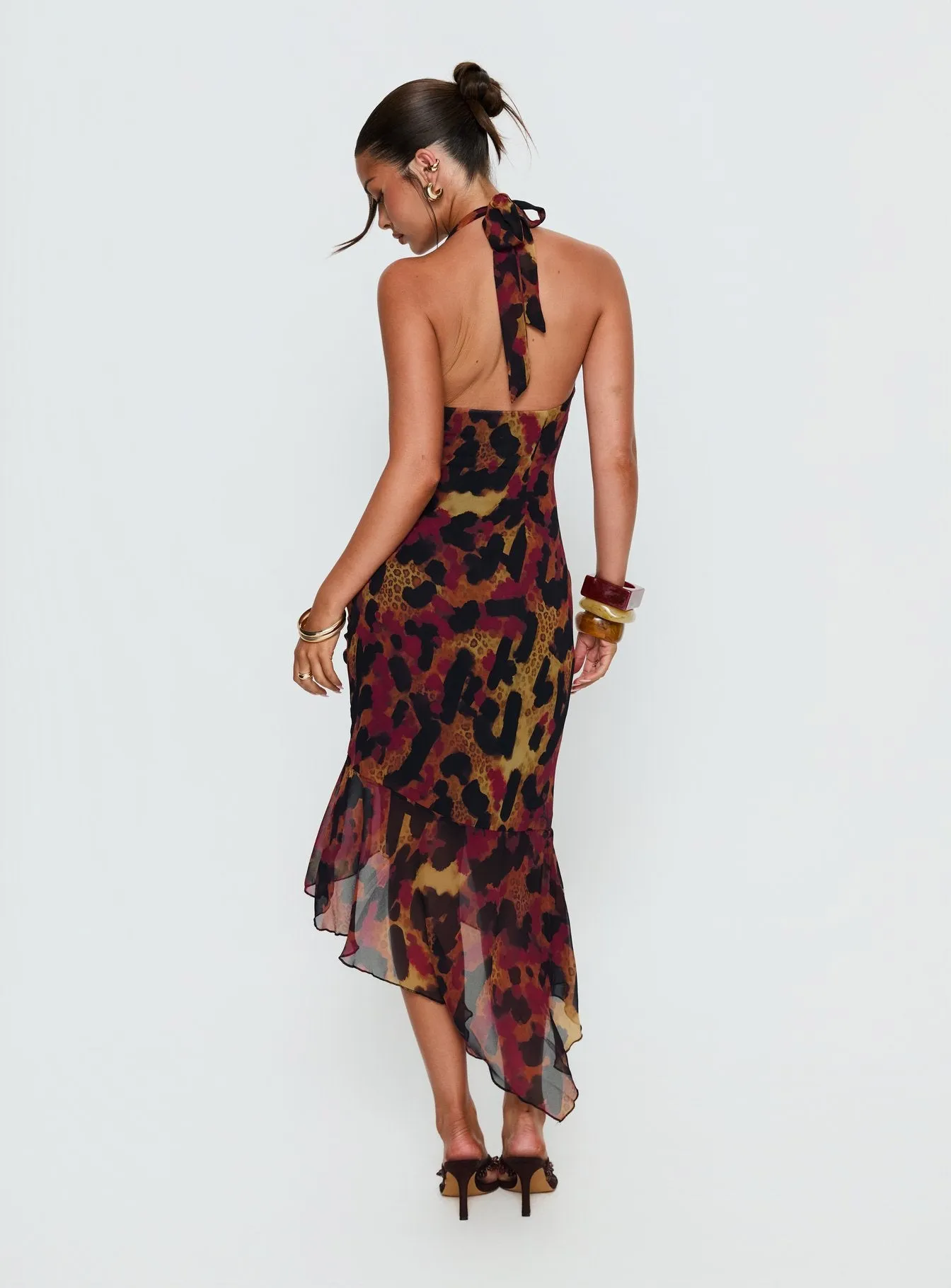 Katriona Halter Asymmetrical Maxi Dress Leopard Multi sold by Princess Polly product image thumbnail 5