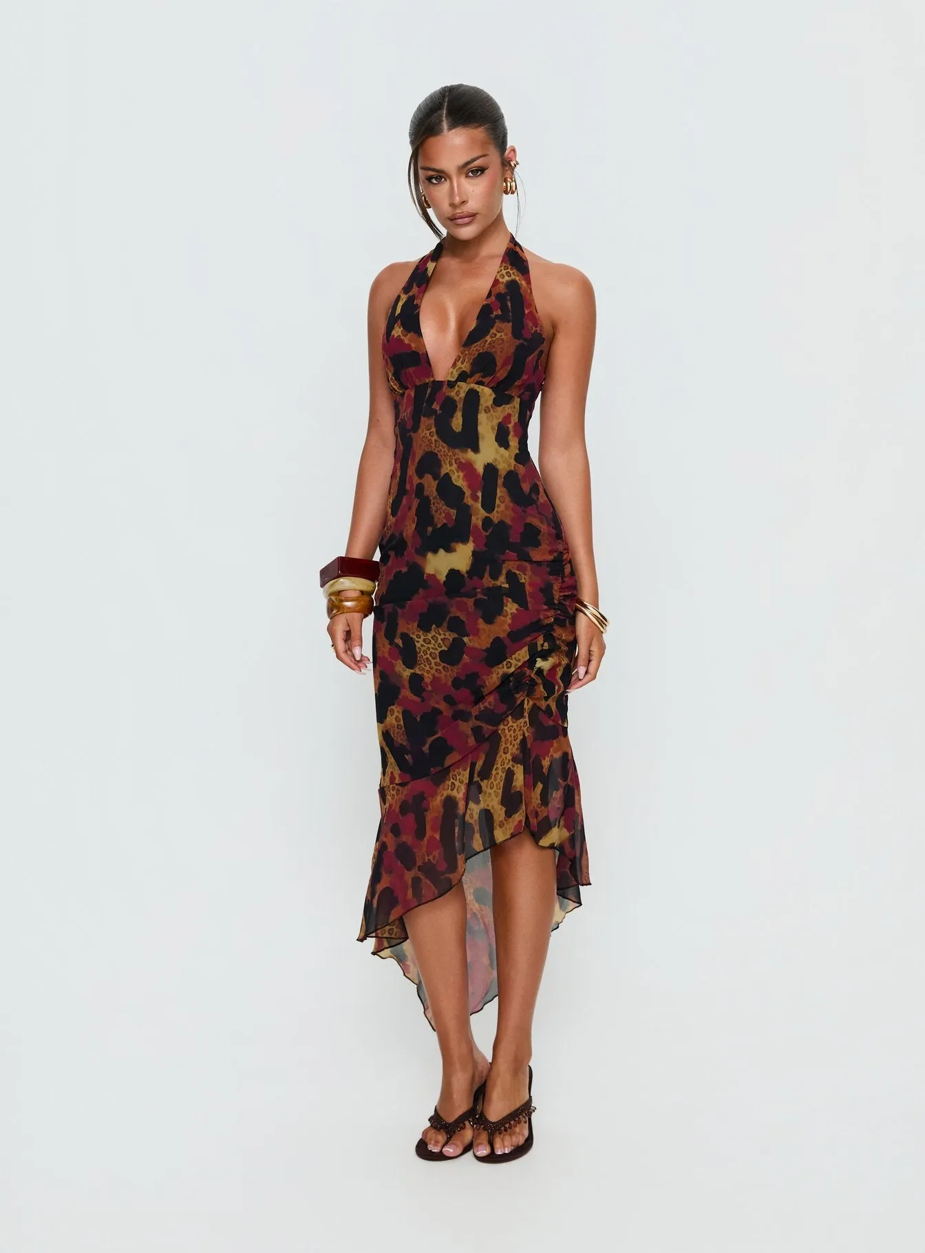 Katriona Halter Asymmetrical Maxi Dress Leopard Multi sold by Princess Polly product image thumbnail 2