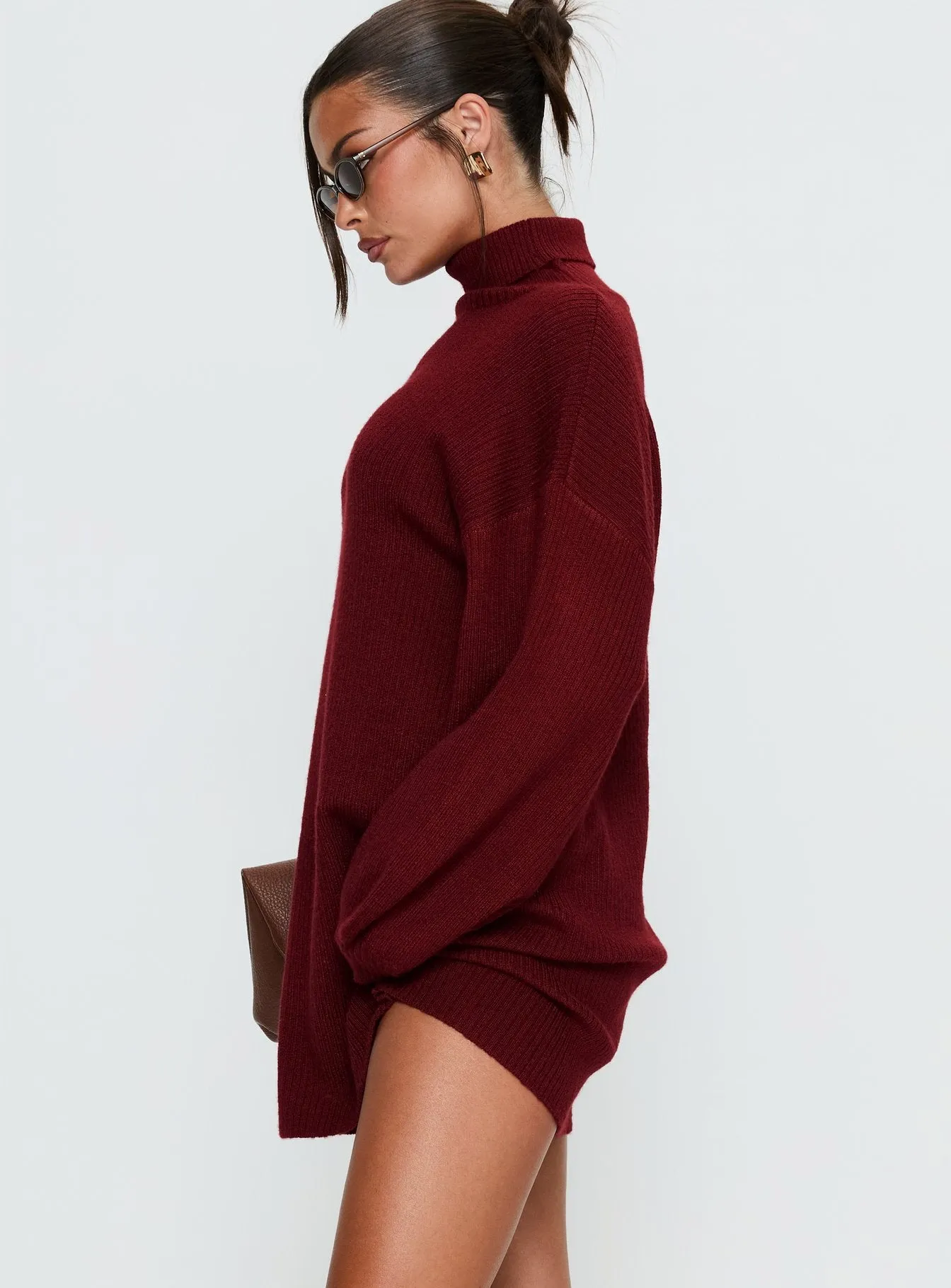 Coleena Long Sleeve Knit Mini Dress Burgundy sold by Princess Polly product image thumbnail 3
