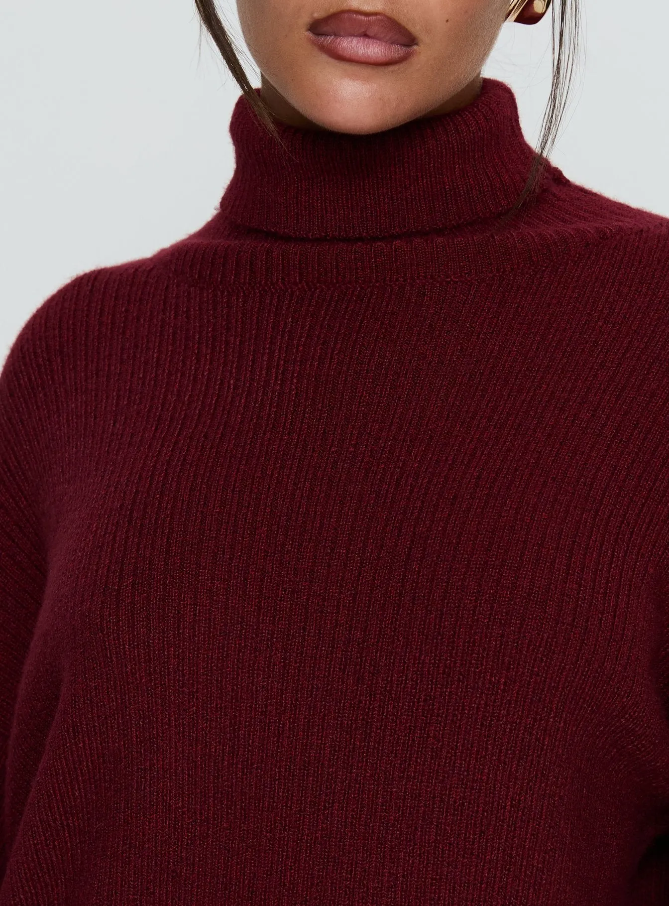 Coleena Long Sleeve Knit Mini Dress Burgundy sold by Princess Polly product image thumbnail 5
