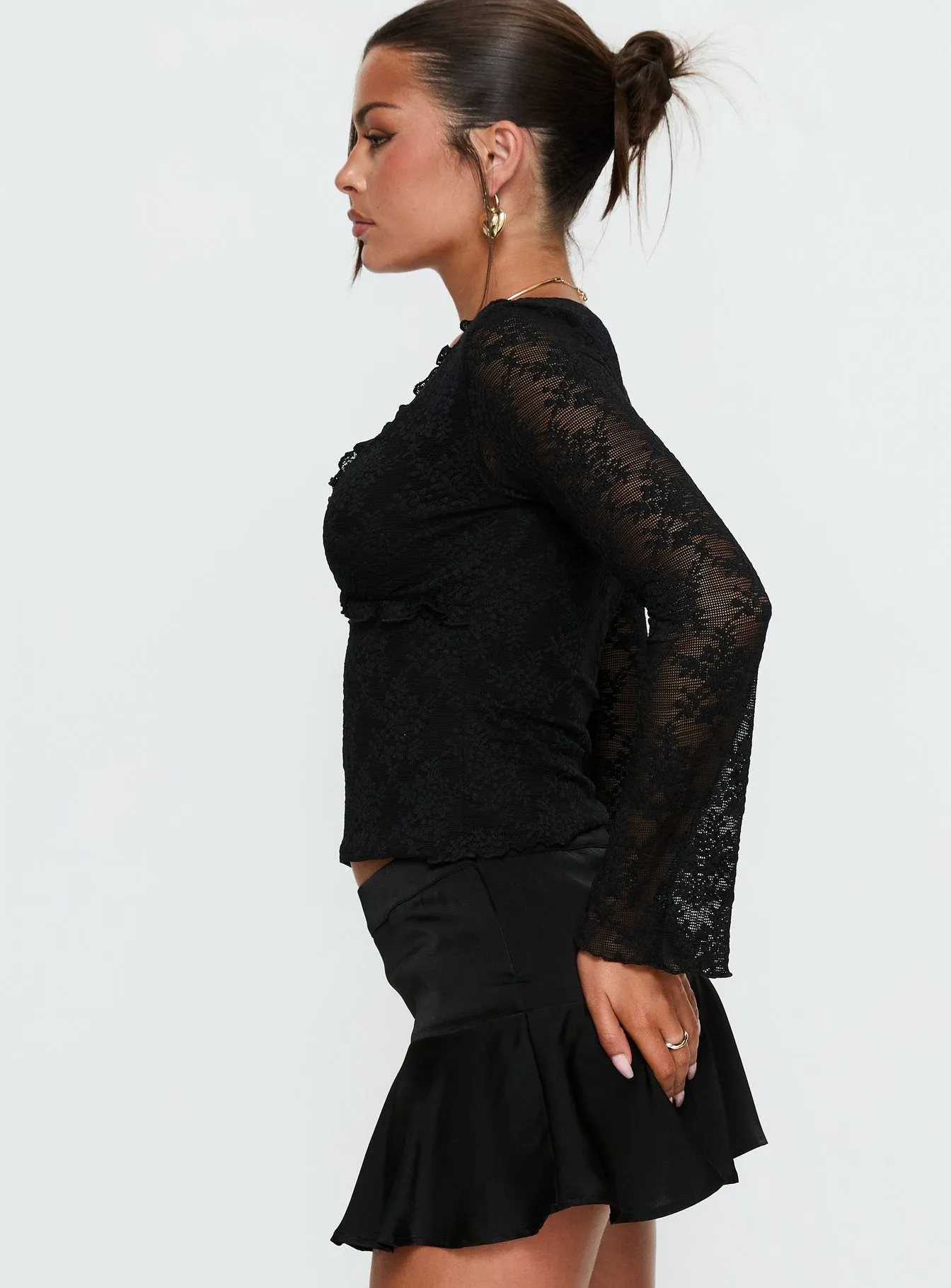 Azira Long Sleeve Frill Detail Top Black sold by Princess Polly product image thumbnail 3