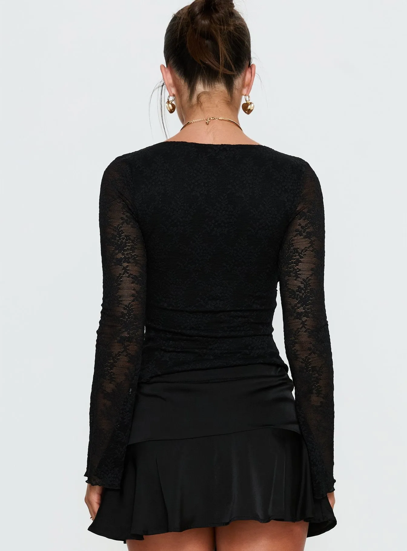 Azira Long Sleeve Frill Detail Top Black sold by Princess Polly product image thumbnail 4