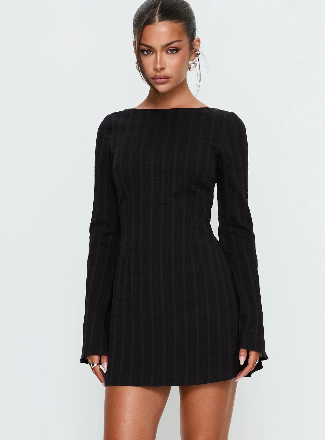 Alfalfa Long Sleeve Mini Dress Black sold by Princess Polly
