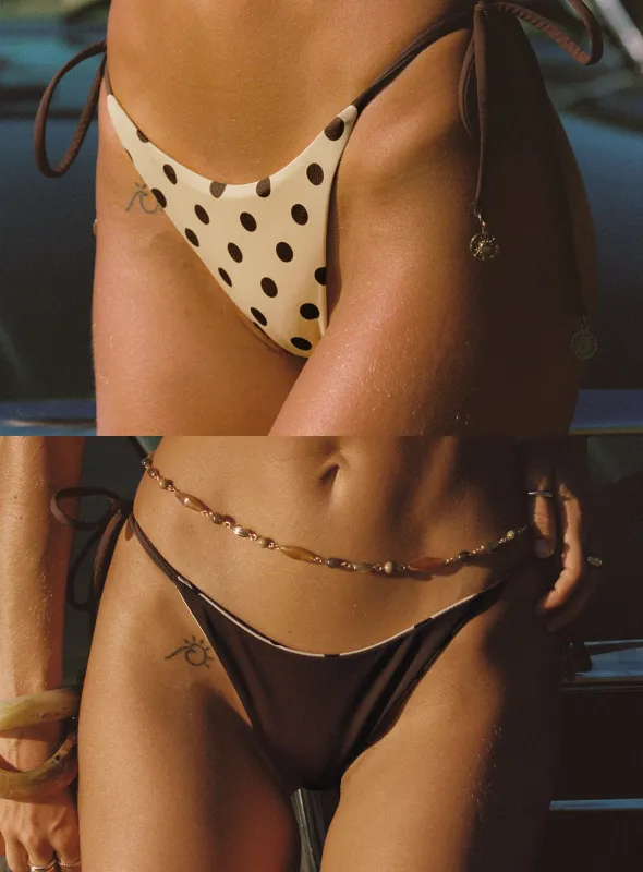 Glora Reversible Tie Side Bikini Bottoms Yellow Polka Dot sold by Princess Polly