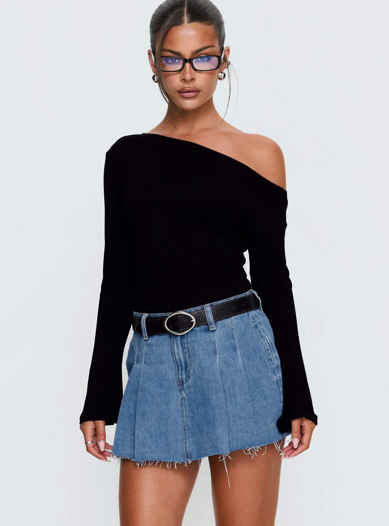 Debera Pleated Mini Skirt Mid Blue Wash sold by Princess Polly