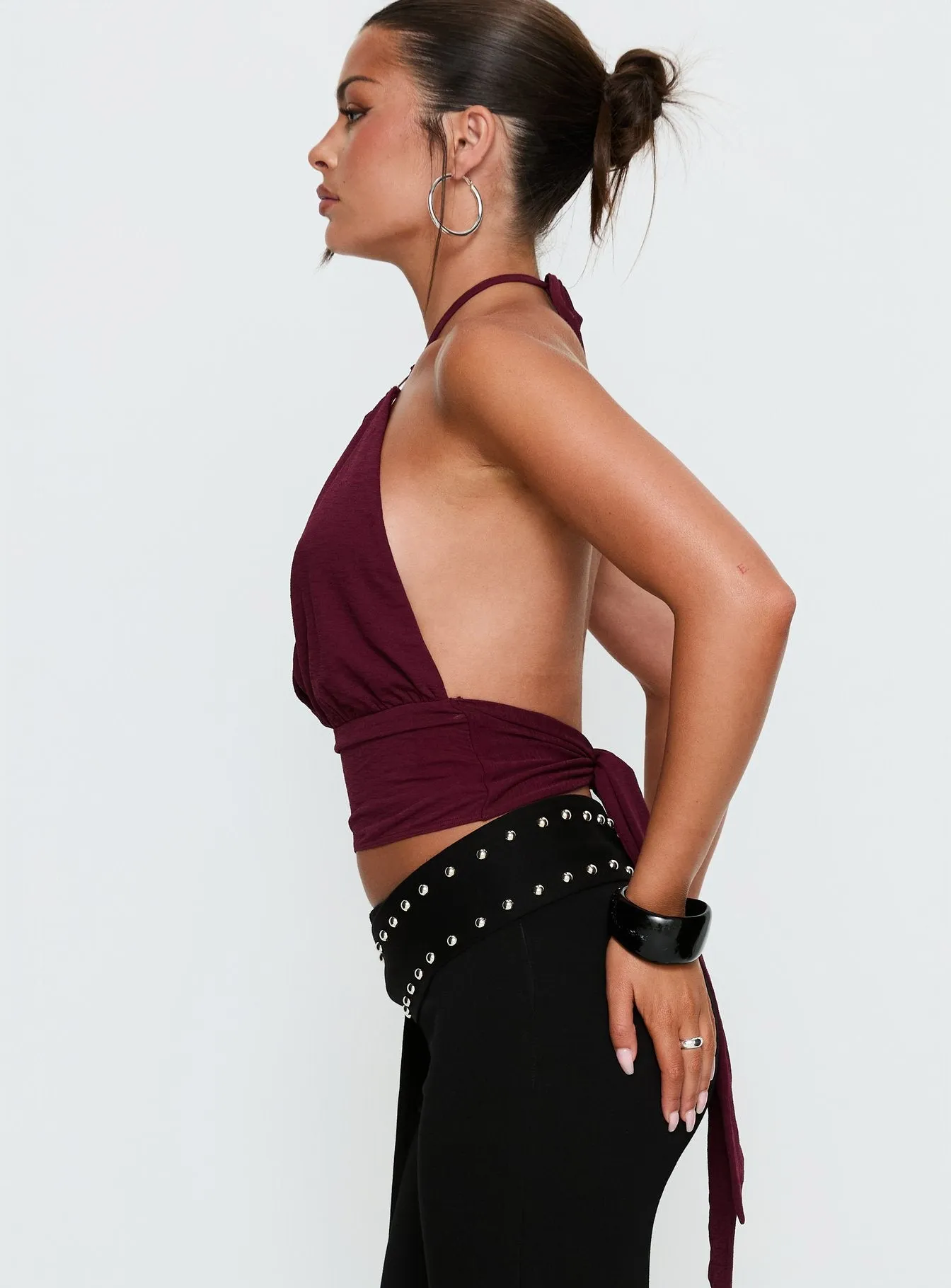 Lindie Tie Back Ring Detail Top Wine sold by Princess Polly product image thumbnail 3