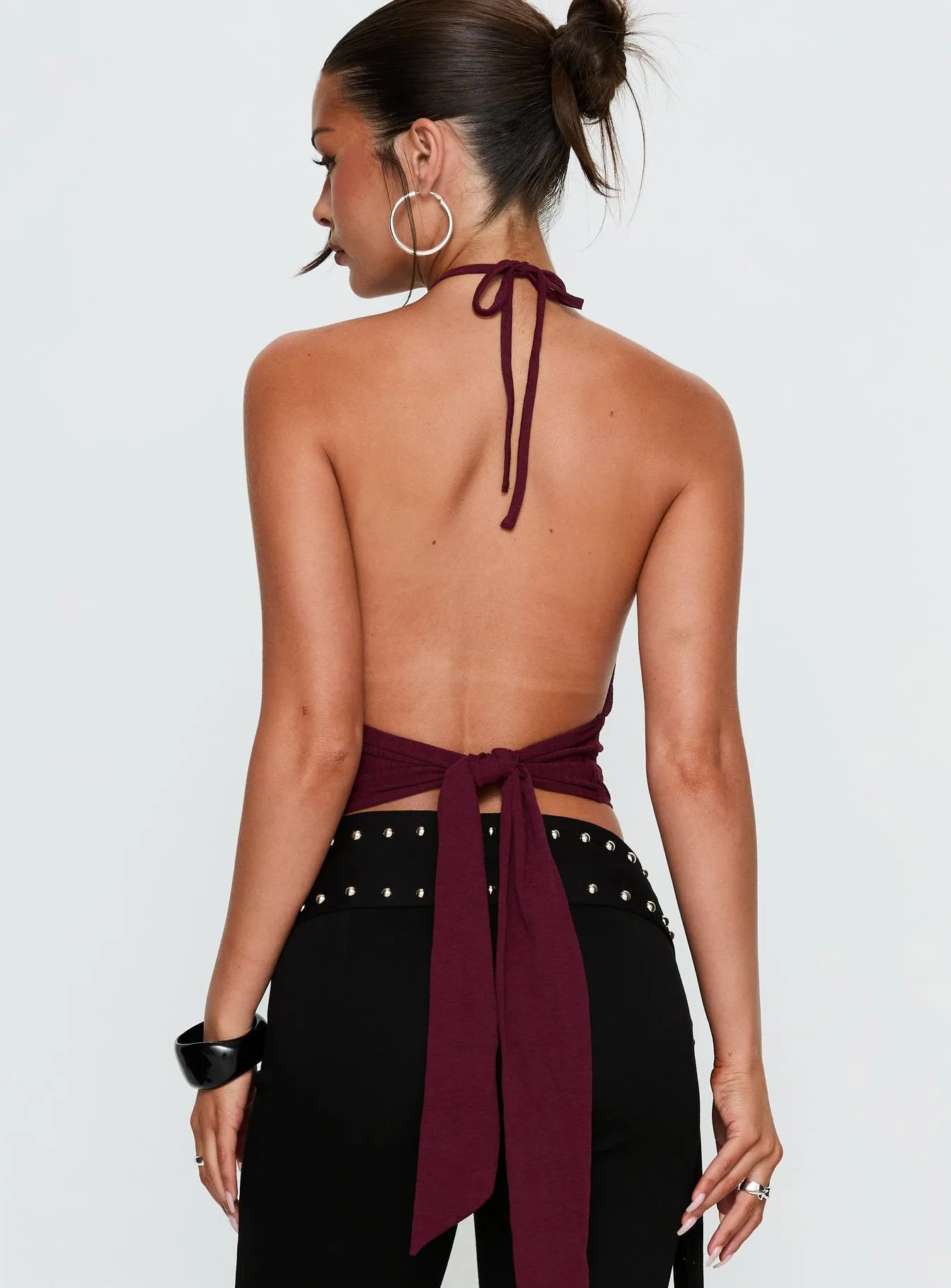 Lindie Tie Back Ring Detail Top Wine sold by Princess Polly product image thumbnail 4