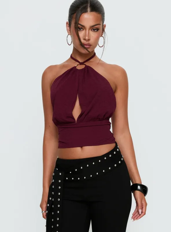 Lindie Tie Back Ring Detail Top Wine sold by Princess Polly