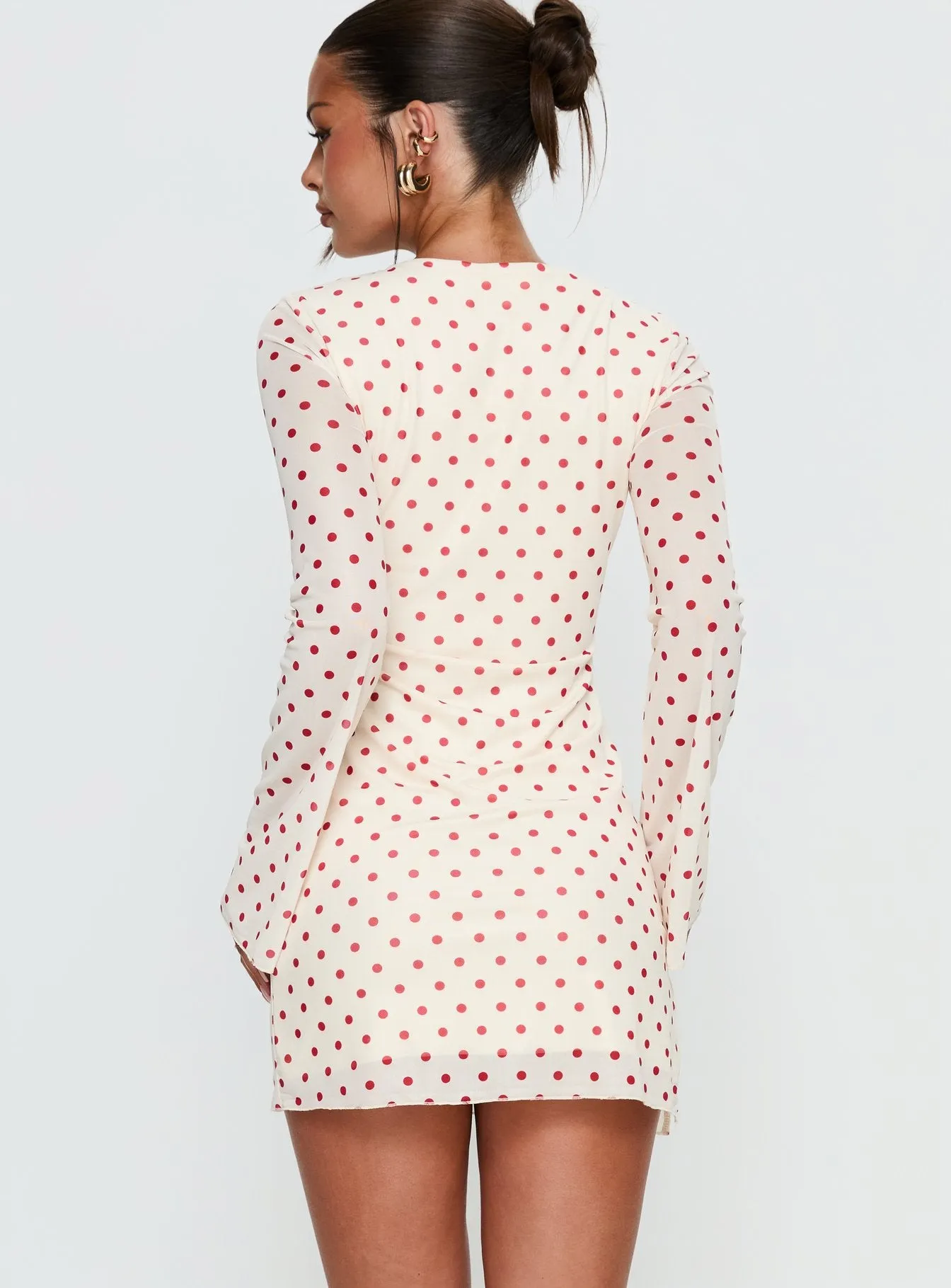 Nyxia Long Sleeve Mini Dress Cream / Red Polka sold by Princess Polly product image thumbnail 5