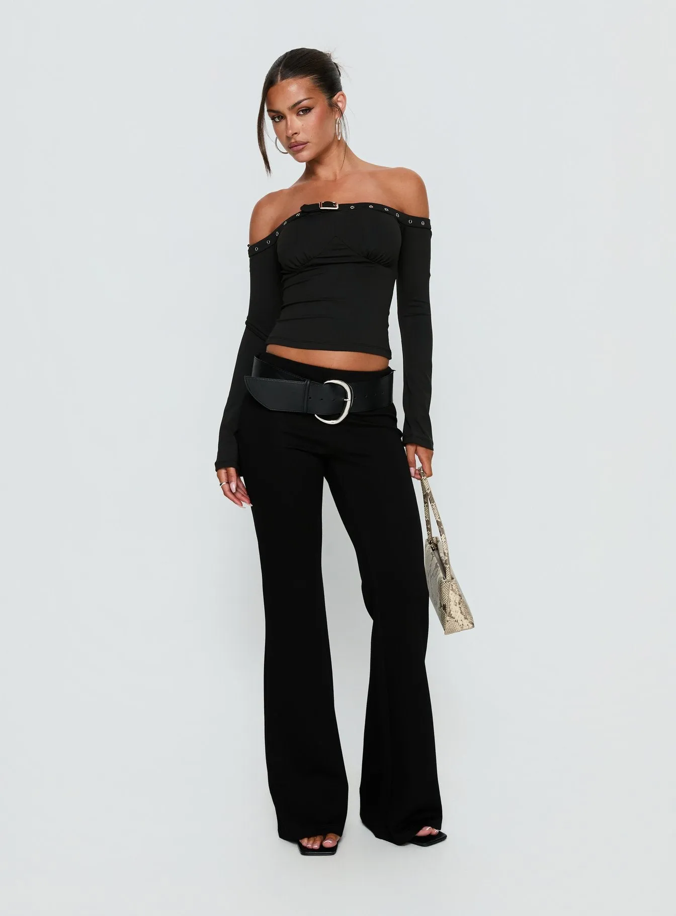 Mansa Off Shoulder Buckle Detail Top Black sold by Princess Polly product image thumbnail 3