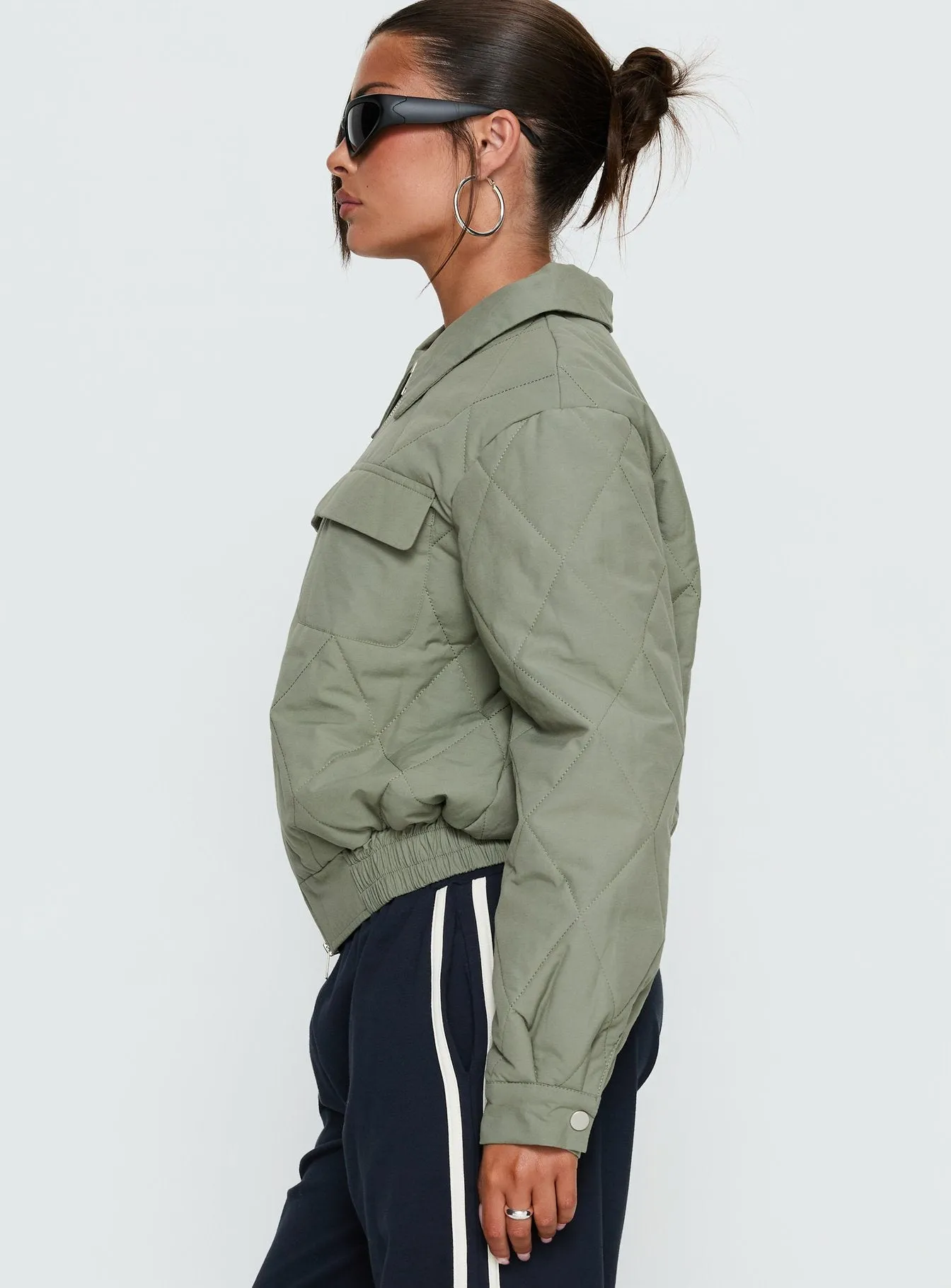 Denvar Quilted Bomber Jacket Green sold by Princess Polly product image thumbnail 4