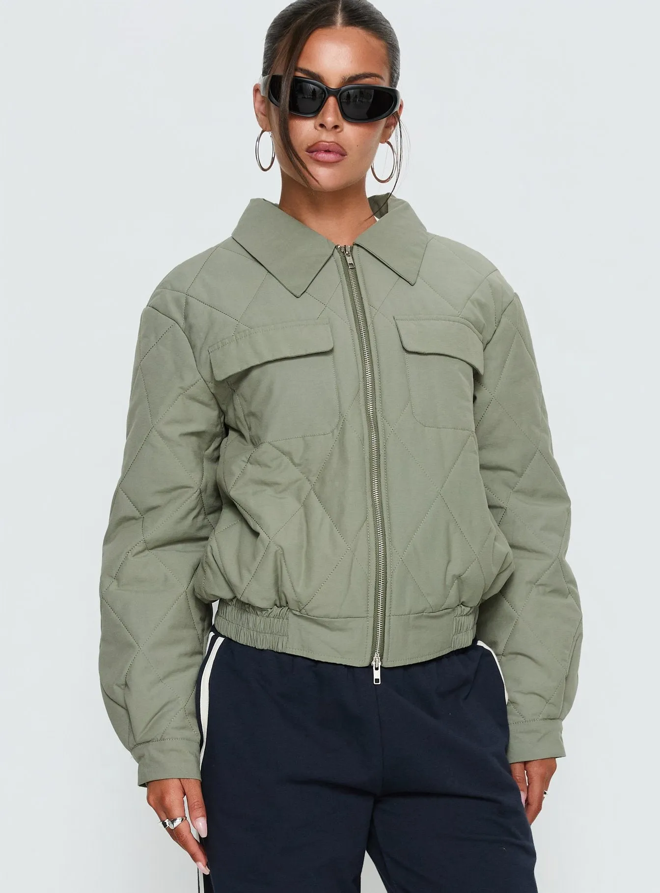 Denvar Quilted Bomber Jacket Green sold by Princess Polly product image thumbnail 2