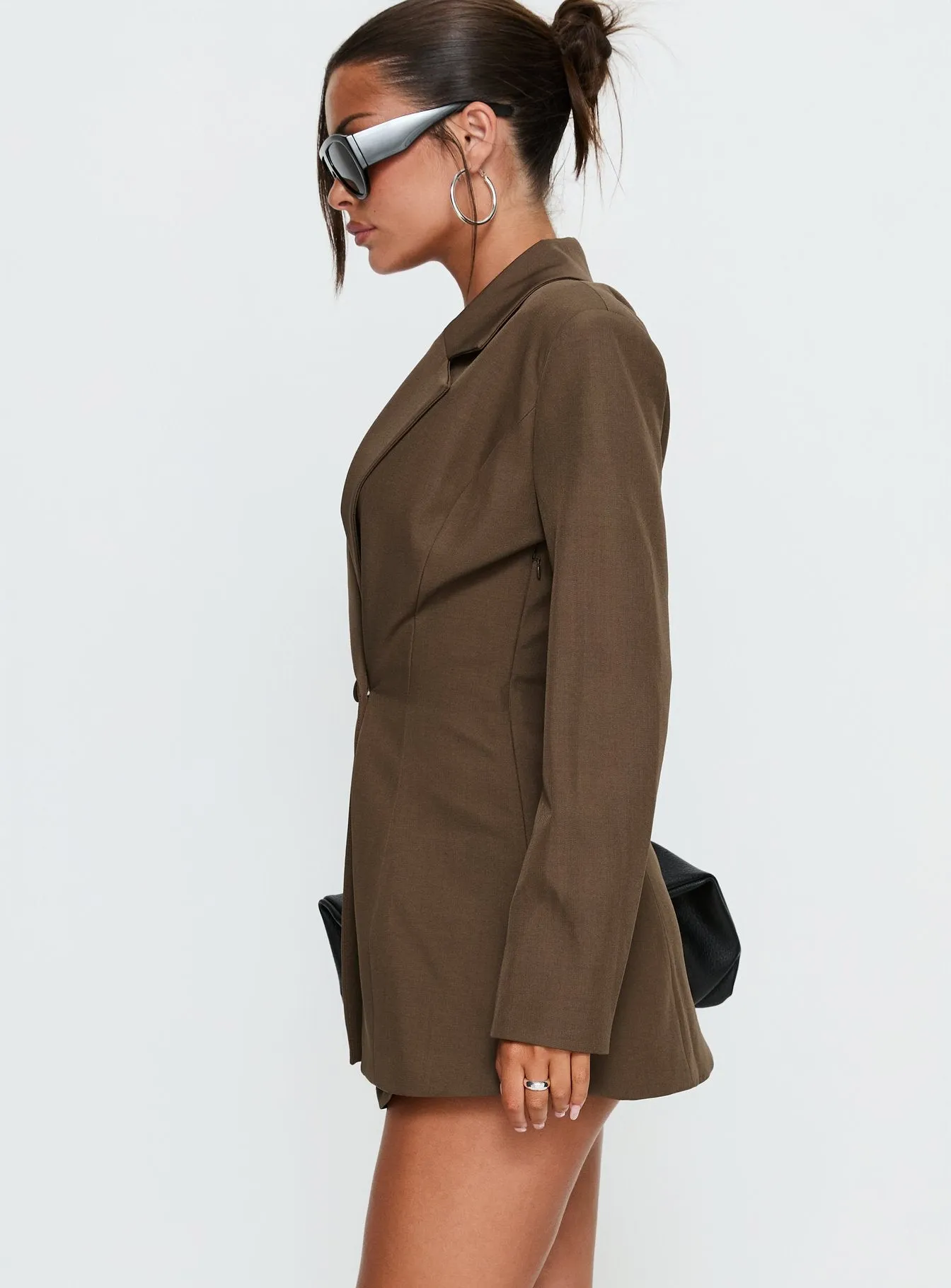 Kealy Plunge Neck Blazer Playsuit Brown sold by Princess Polly product image thumbnail 4