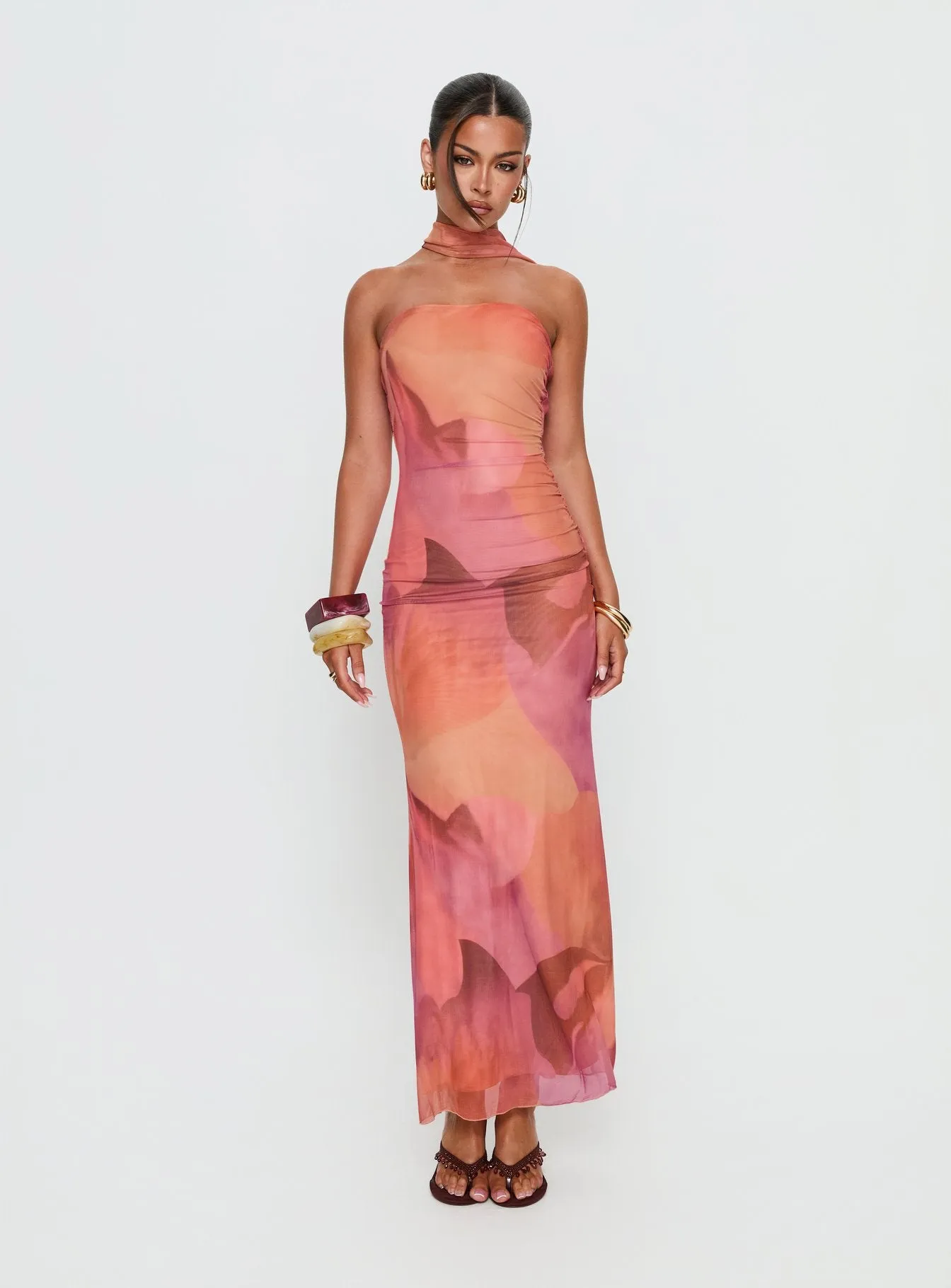 Davynn Scarf Detail Strapless Maxi Dress Pink Multi sold by Princess Polly product image thumbnail 2