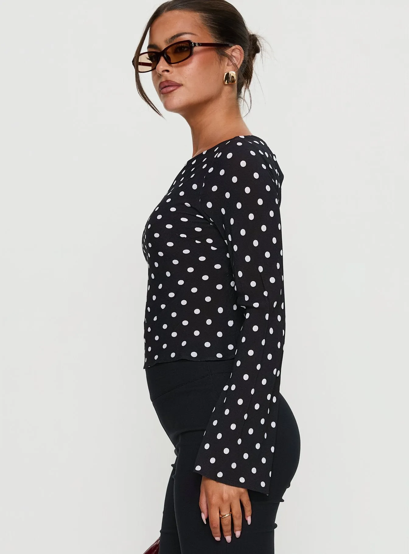 Lady Lady Long Sleeve Backless Top Black / White Polka sold by Princess Polly product image thumbnail 4